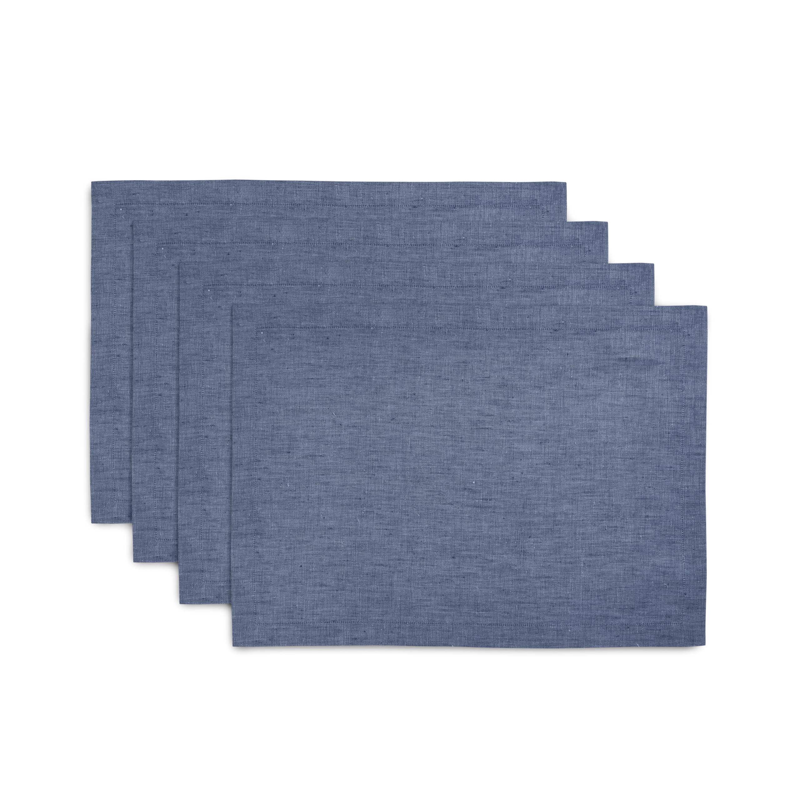 Solino Home Linen Placemats 19'' L X 14'' W Inch - 100% Pure Linen Blue Denim Cloth Placemats Set Of 4 - Athena, Washable Fabric