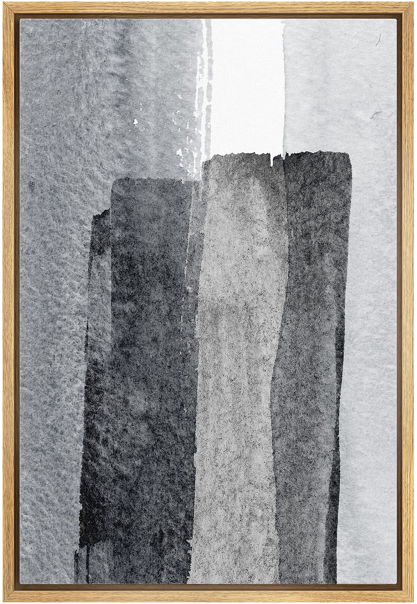 Idea4Wall Framed Canvas Print Wall Art Transparent Black & Gray Watercolor Paint Strokes Abstract Shapes Modern Art Bohemian Col