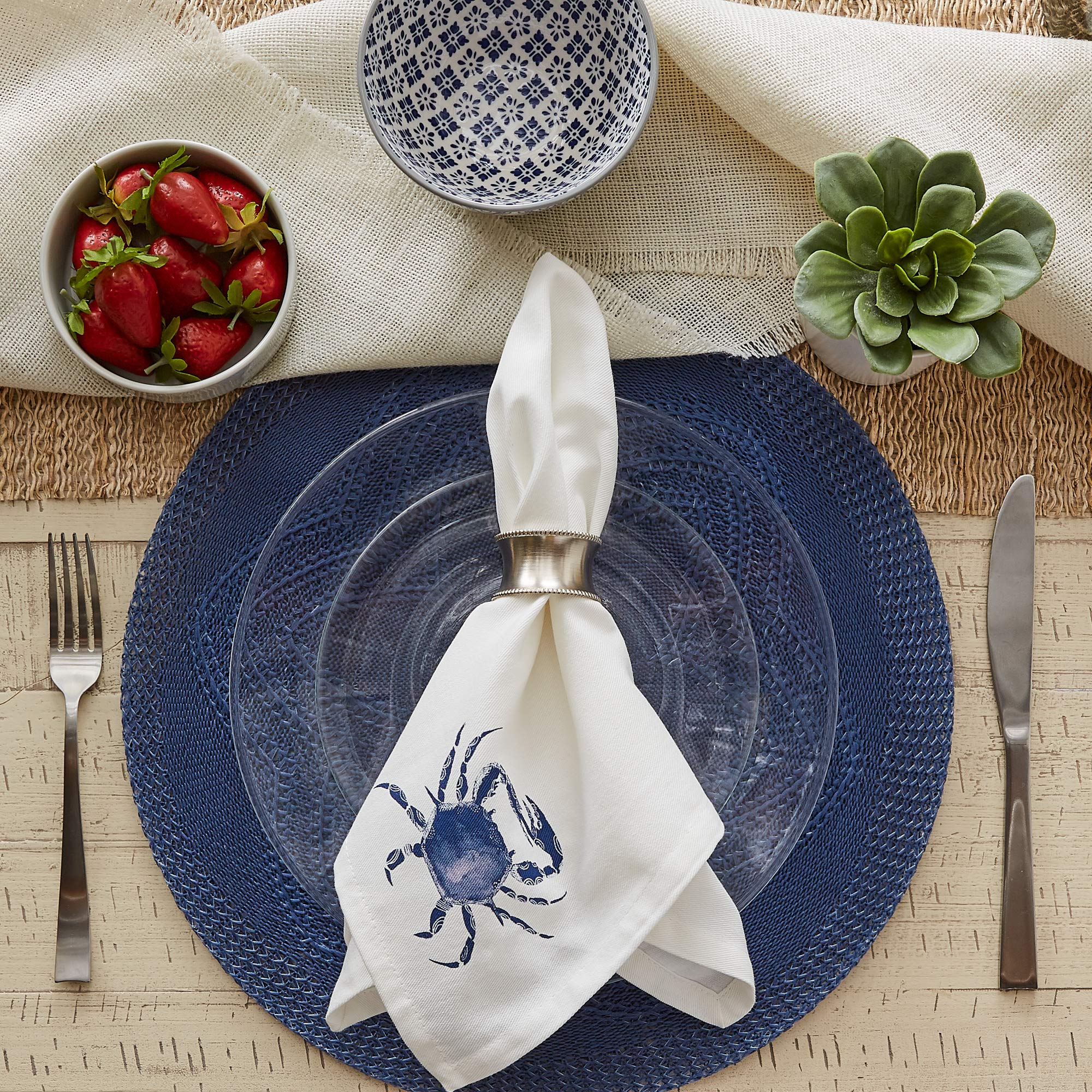 Dii Seashore Collection Beach House D  Cor, Napkin Set, 20X20, Blue Crab, 6 Piece