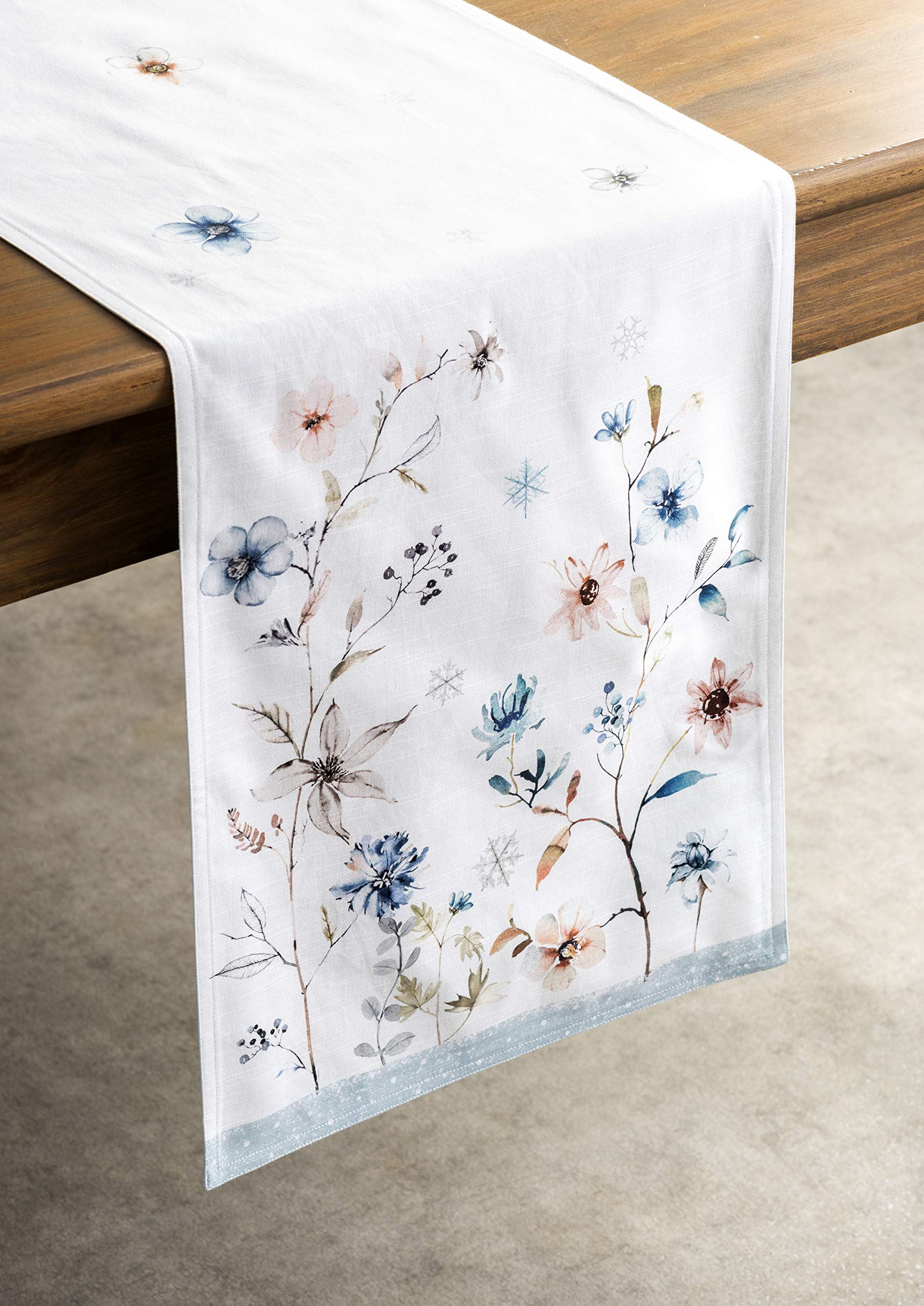 Maison D' Hermine Ice Florals 100% Cotton Table Runner Farmhouse Tabletop Cover For Home Kitchen Dining D