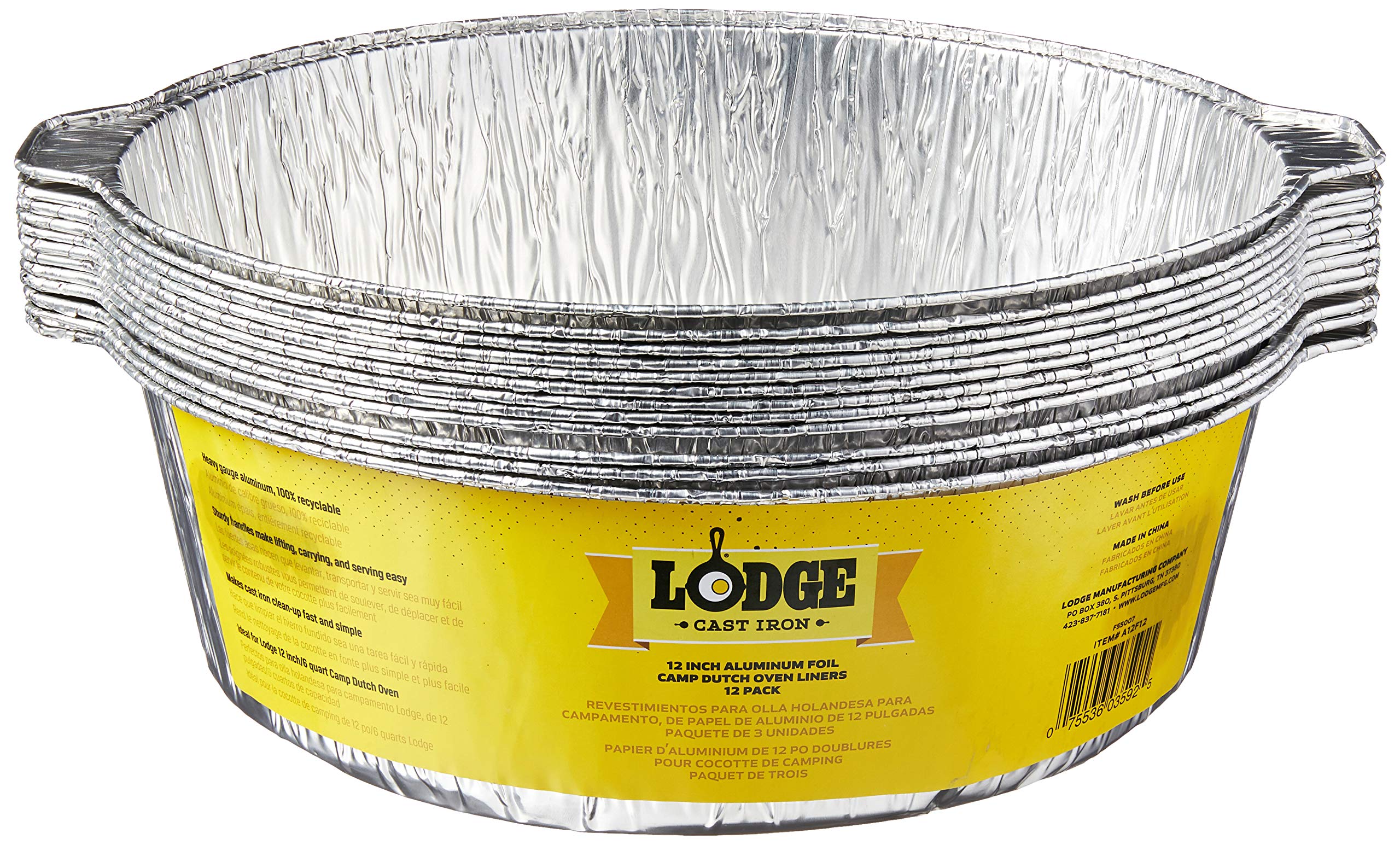 Lodge A12F12 12Inch Aluminum Foil Dutch Oven Liners, 12Pack, Silver
