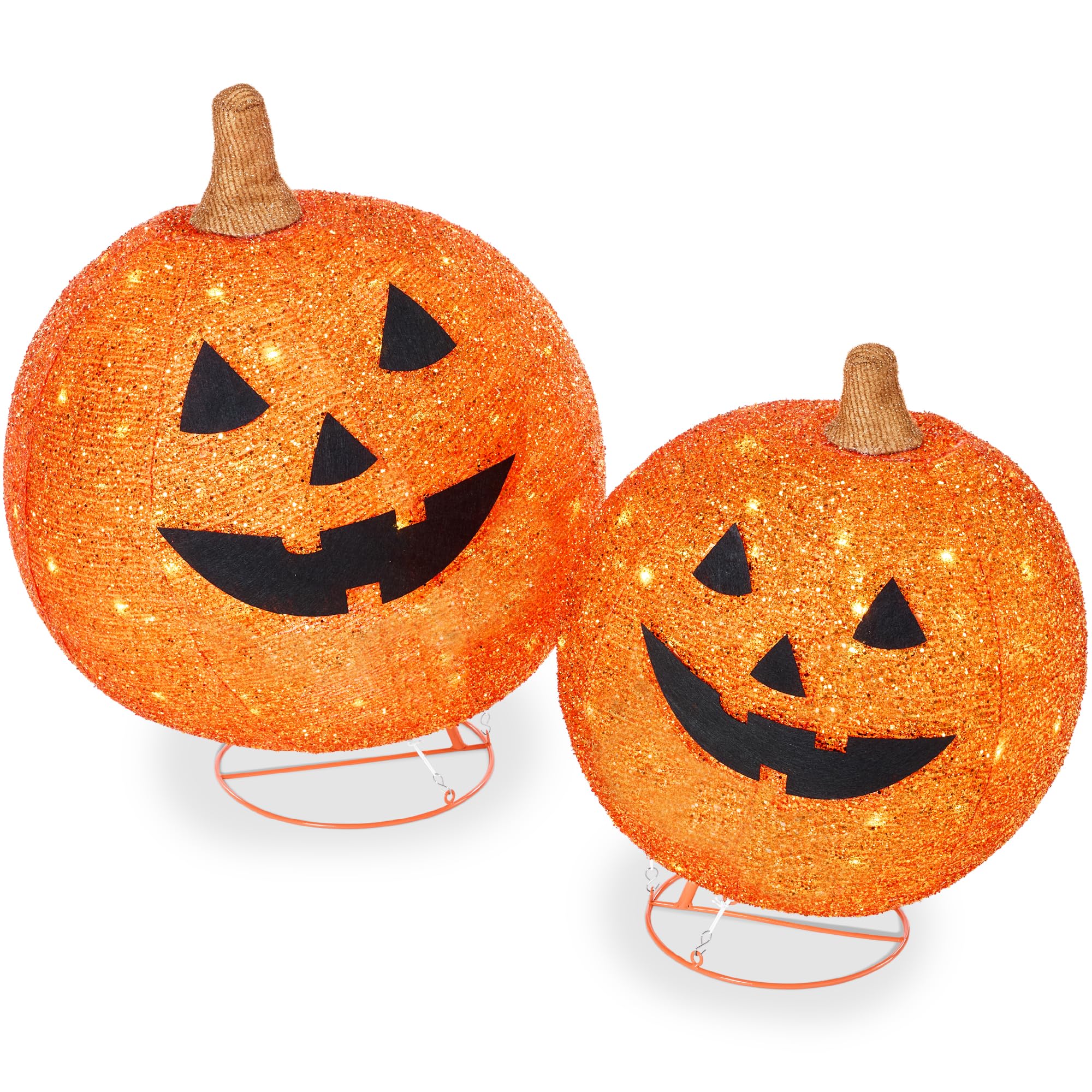 Best Choice Products 2pc Lighted Pop-Up Outdoor Halloween Pumpkin Set with Removeable Face, Fall Harvest Holiday Ball Decoration
