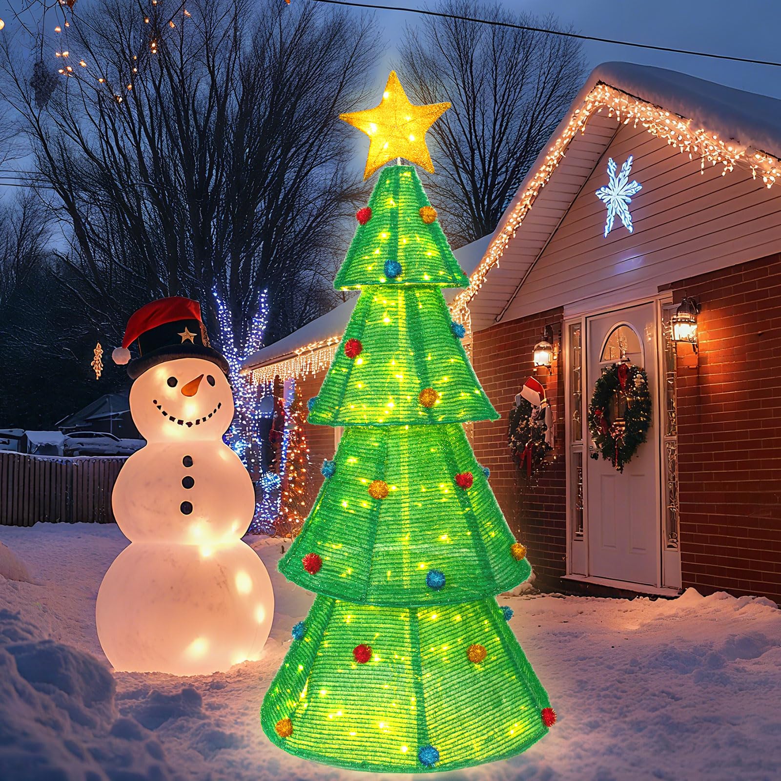 6.2 FT Pre-Lit Pop-up Christmas Tree, Indoor/Outdoor Pre-Lit Xmas Tree with 210 LED Lights, Collapsible Holiday Christmas Decora