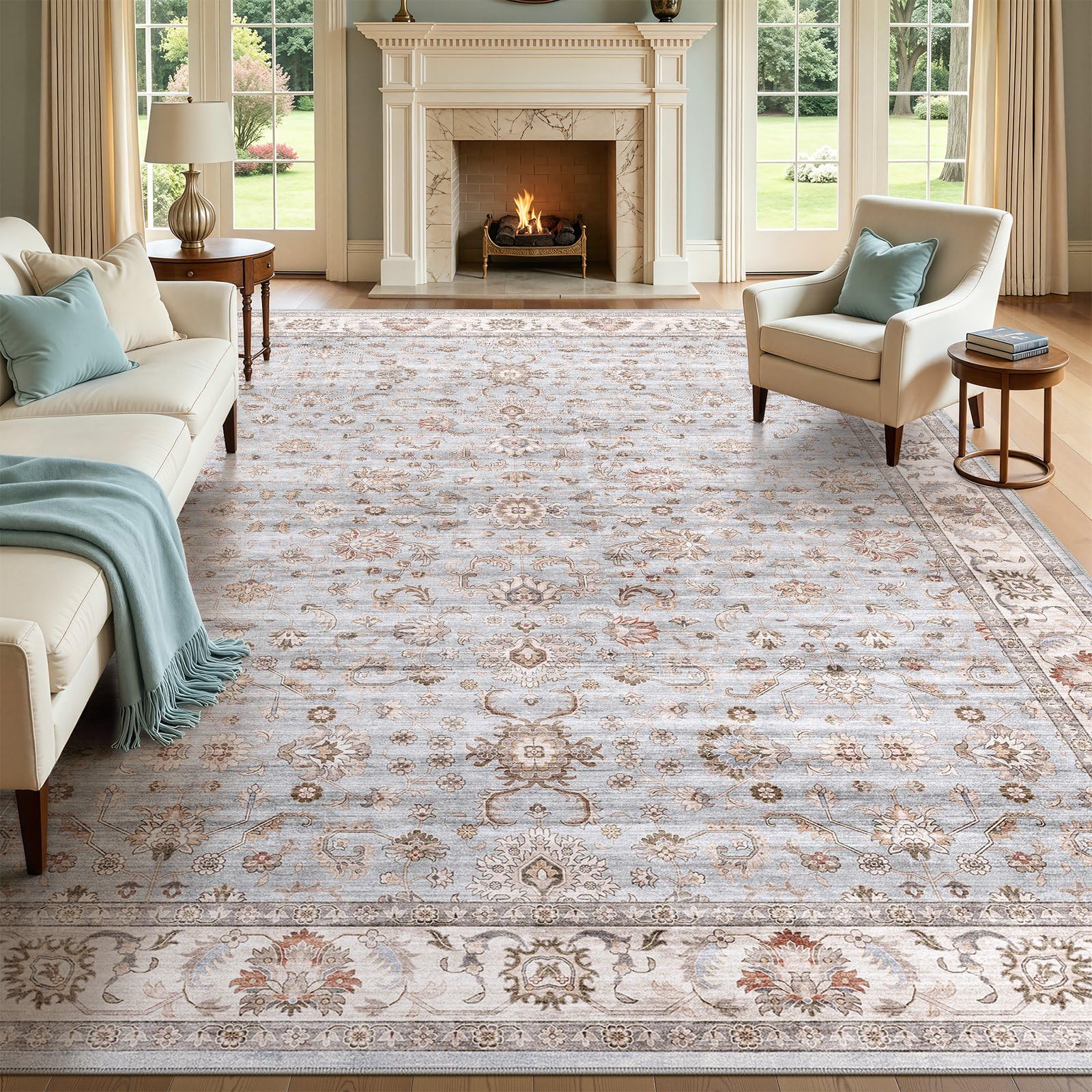 WITSHOCK 12x18 Area Rugs for Living Room: Machine Washable Non Slip Vintage Carpet - Low Pile Lightweight Print Rug for Bedroom 