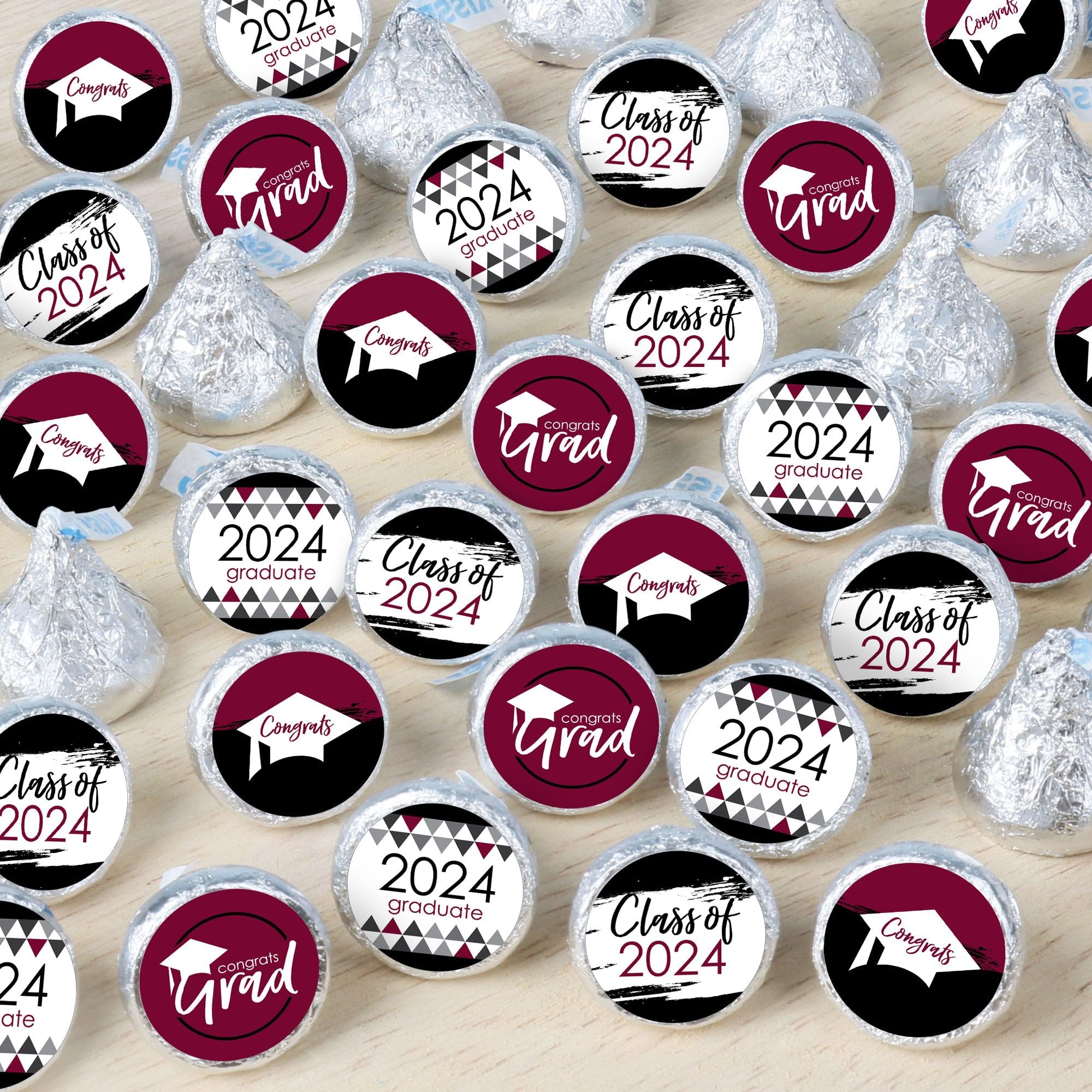 Big Dot Of Happiness Maroon Grad - Best Is Yet To Come - 2024 Burgundy Graduation Party Small Round Candy Stickers - Party Favor