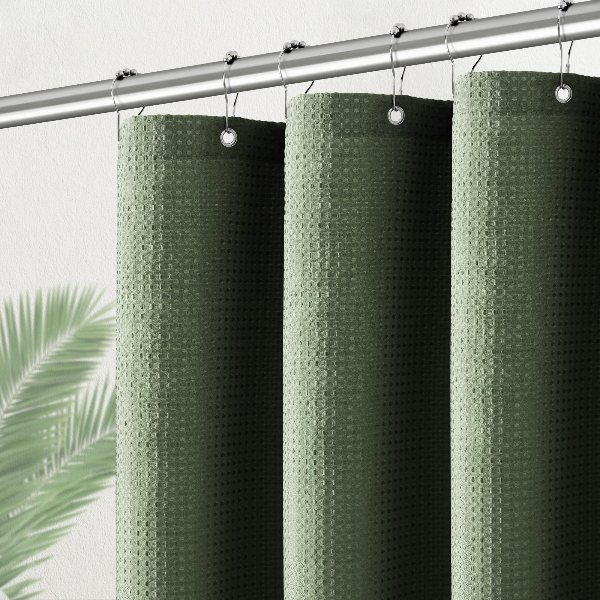 Pangsinne Green Stall Shower Curtain Waffle Weave Fabric, Luxury Waterproof Shower Curtains, 256Gsm Heavy Duty Camper Shower Cur