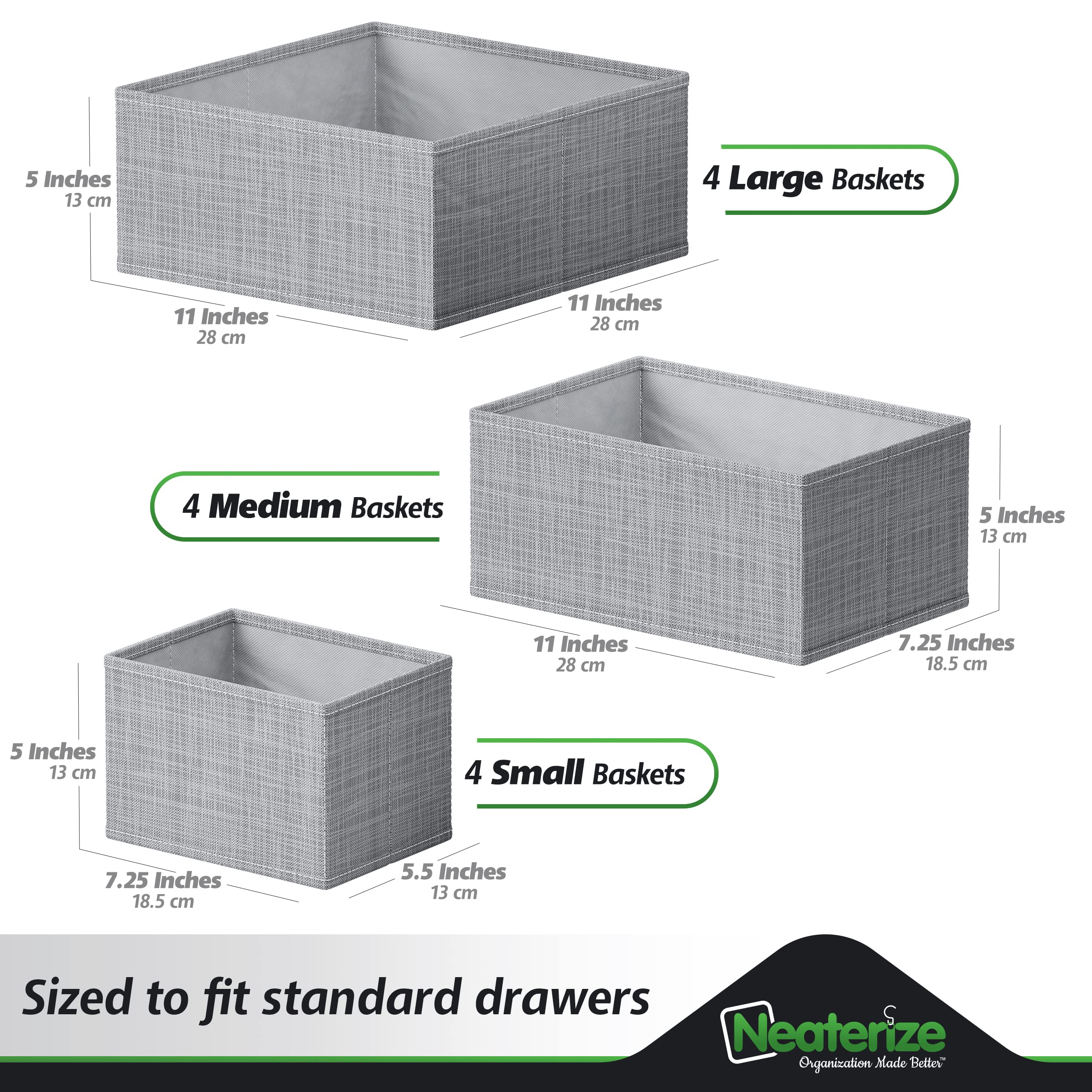 Drawer Organizer Clothes Set of 12 Grey - Dresser Organizer For Nursery, Bedroom, Closet - The Perfect Baby Clothes Organizer an