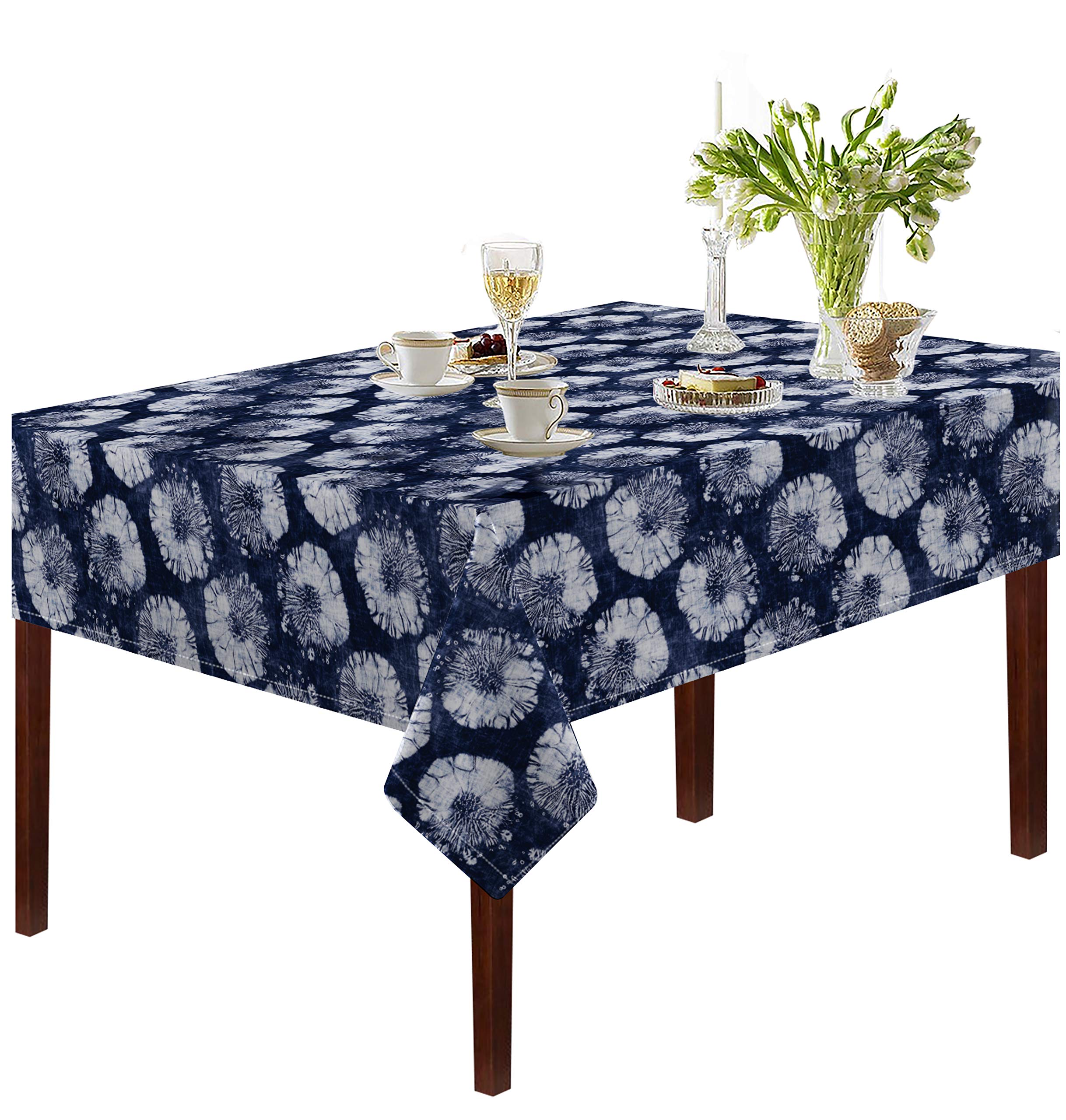 Oasis Home Collection Cotton Printed Table Cloth  Blue Print  2 Seater (Pack of 1)