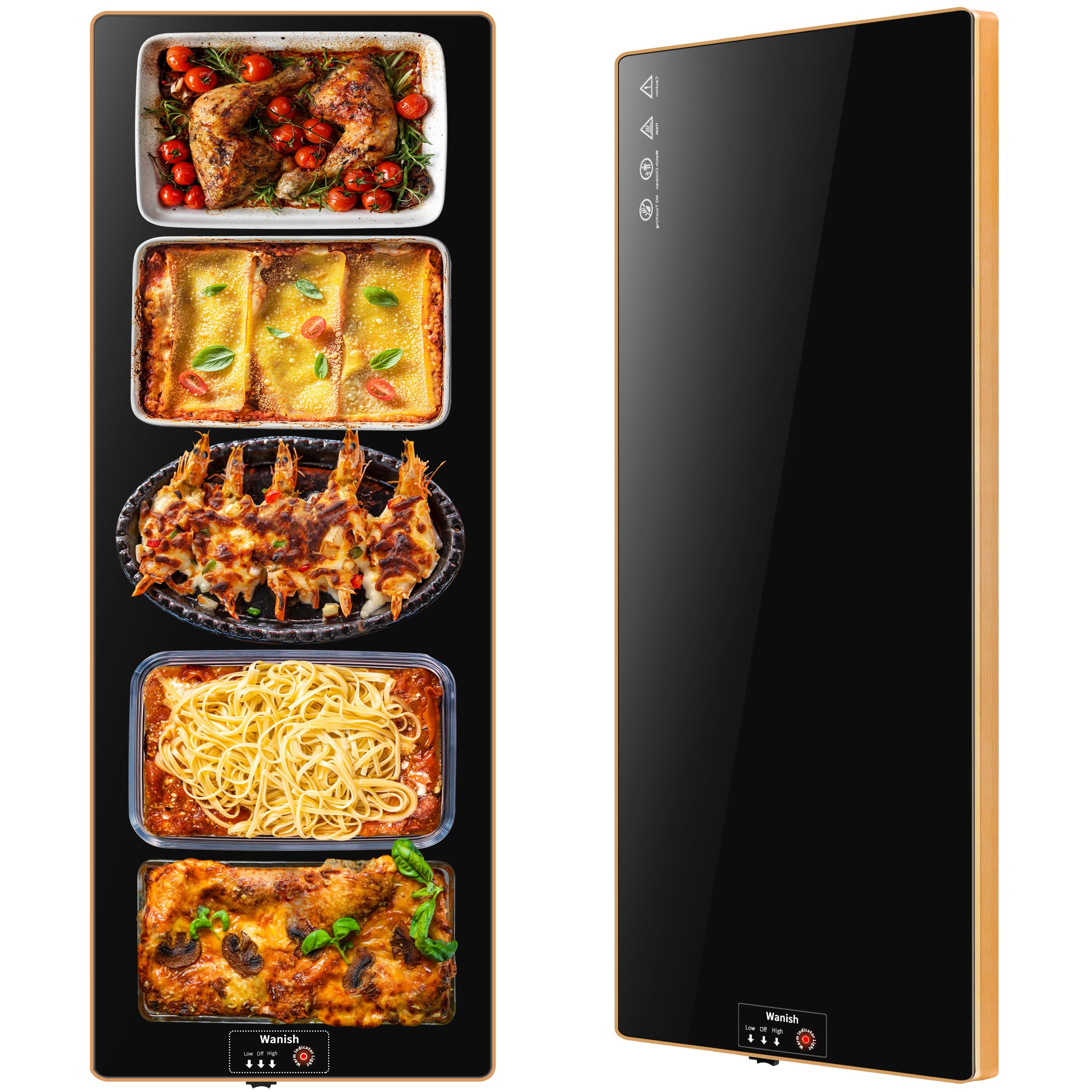 Electric Warming Tray (Extra Long 47   x12   ),Food Warmers for Parties Buffet with Thermostat&Full Surface Heating, Tempered Gl