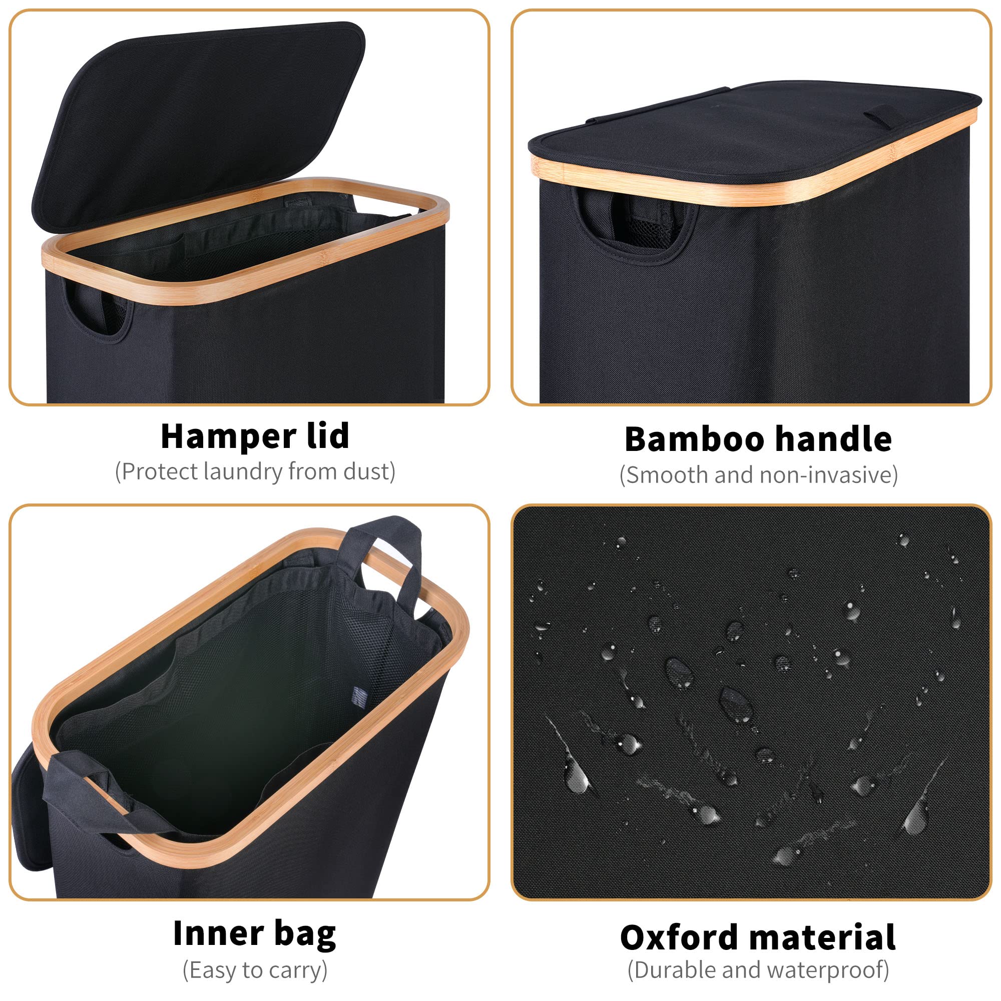 Iegrow Laundry Basket, 60L Washing Basket With Lid And Handle, Slim Foldable Laundry Hamper With Removable And Washable Inner Ba