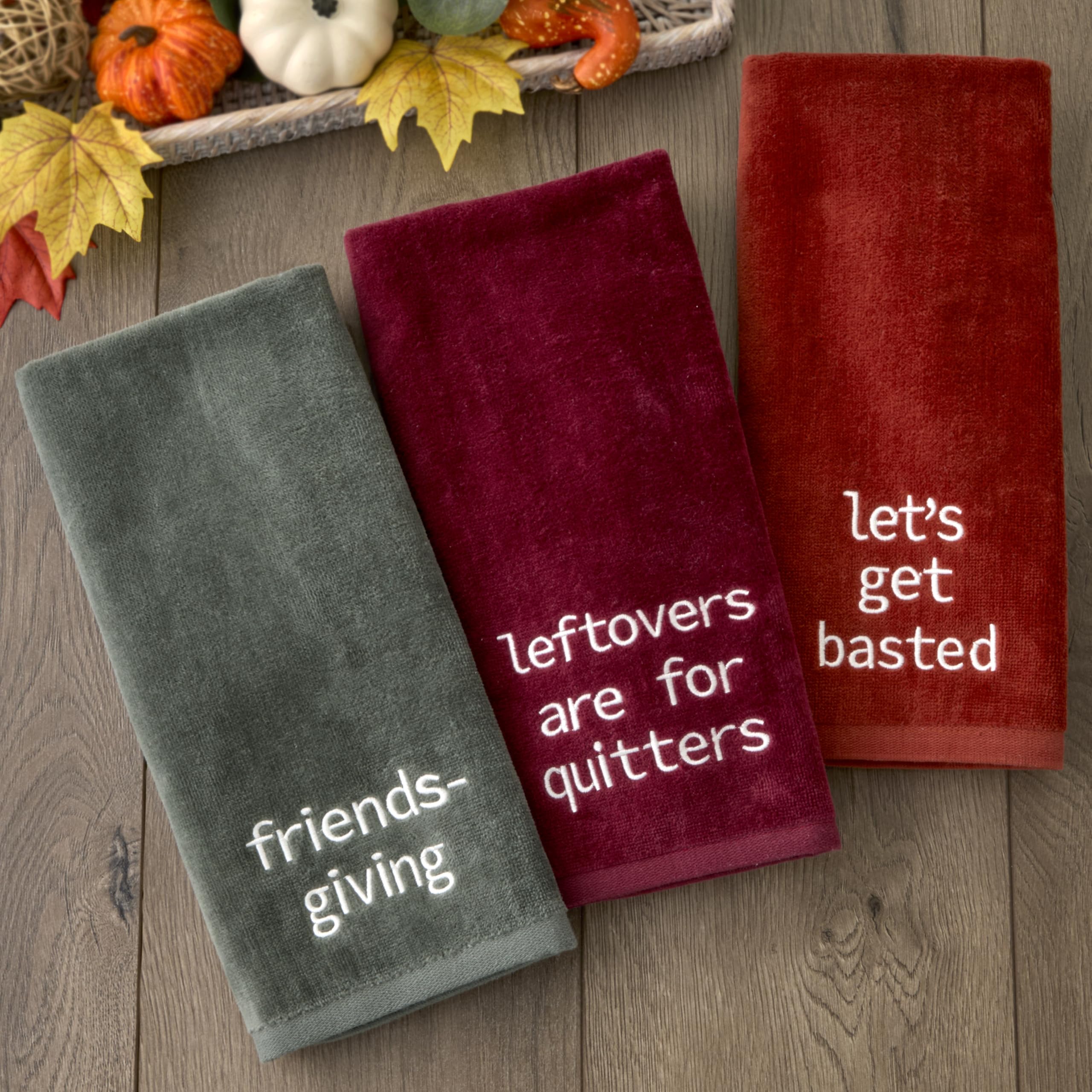 SKL Home Thanksgiving/Autumn/Fall Friendsgiving 100% Cotton Embroidered 2pc Hand Towel Set, Decorative for Bath/Kitchen/Bar & Ho