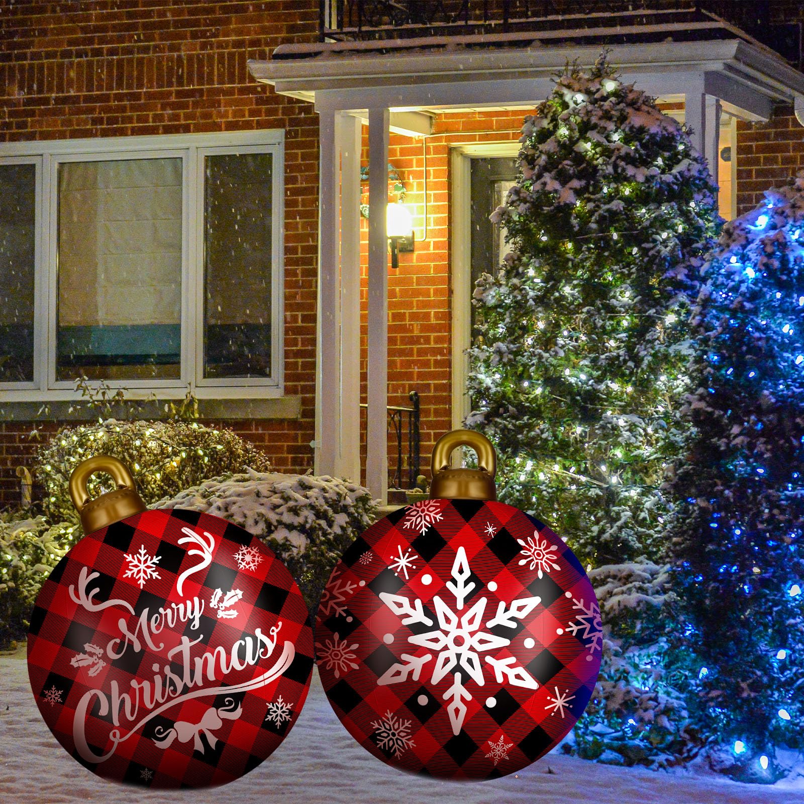 2 Pieces 32 Inch Giant PVC Inflatable Christmas Decorated Ball Ornaments Outdoor Large Xmas Blow Ball Decorations for Christmas