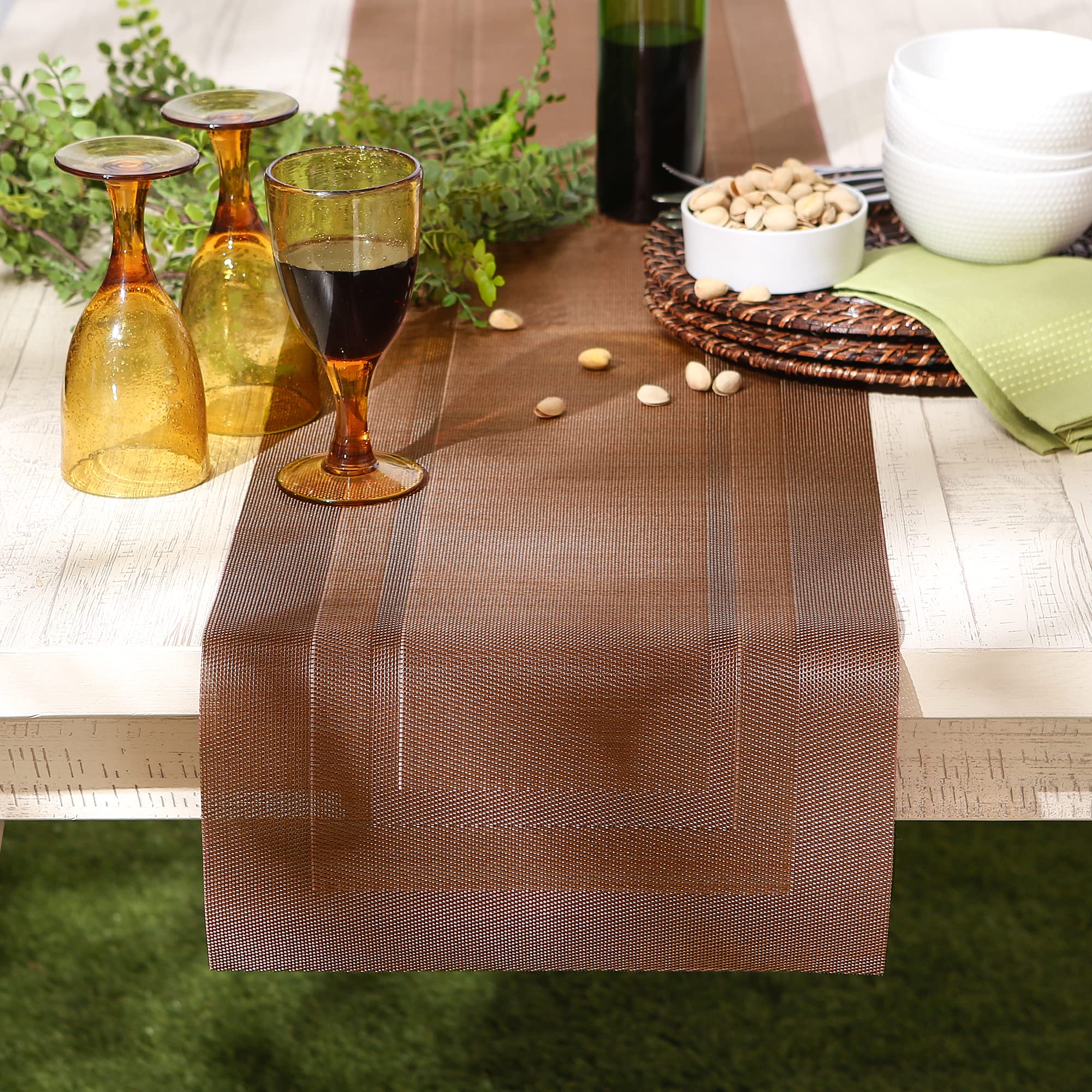 Dii Pvc Tabletop Collection Woven Indoor/Outdoor, Table Runner, 14X72, Cinnamon