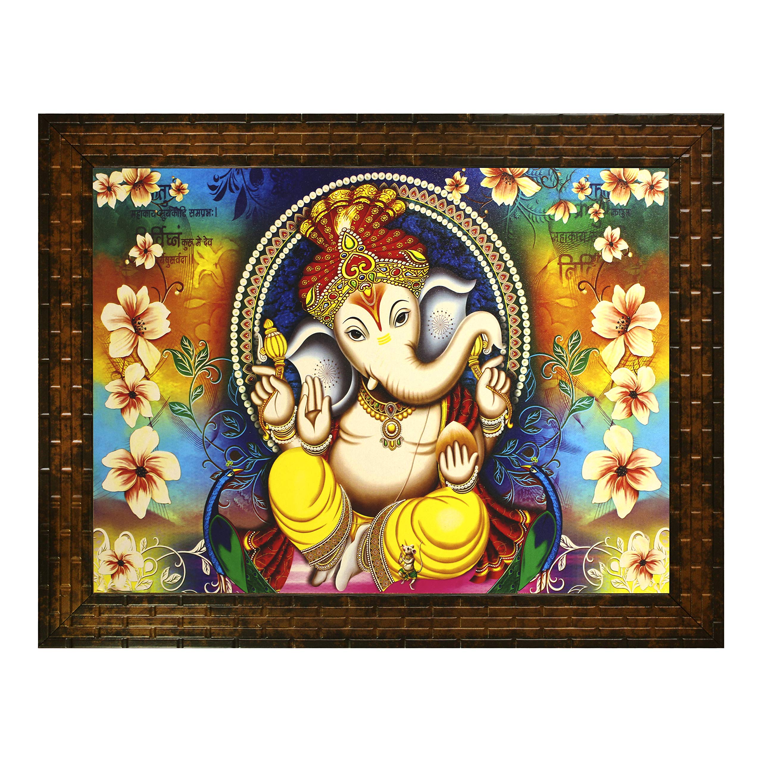 Indianara Lord Ganesha Painting -Synthetic Wood, 27X30.5X1Cm, Multicolour
