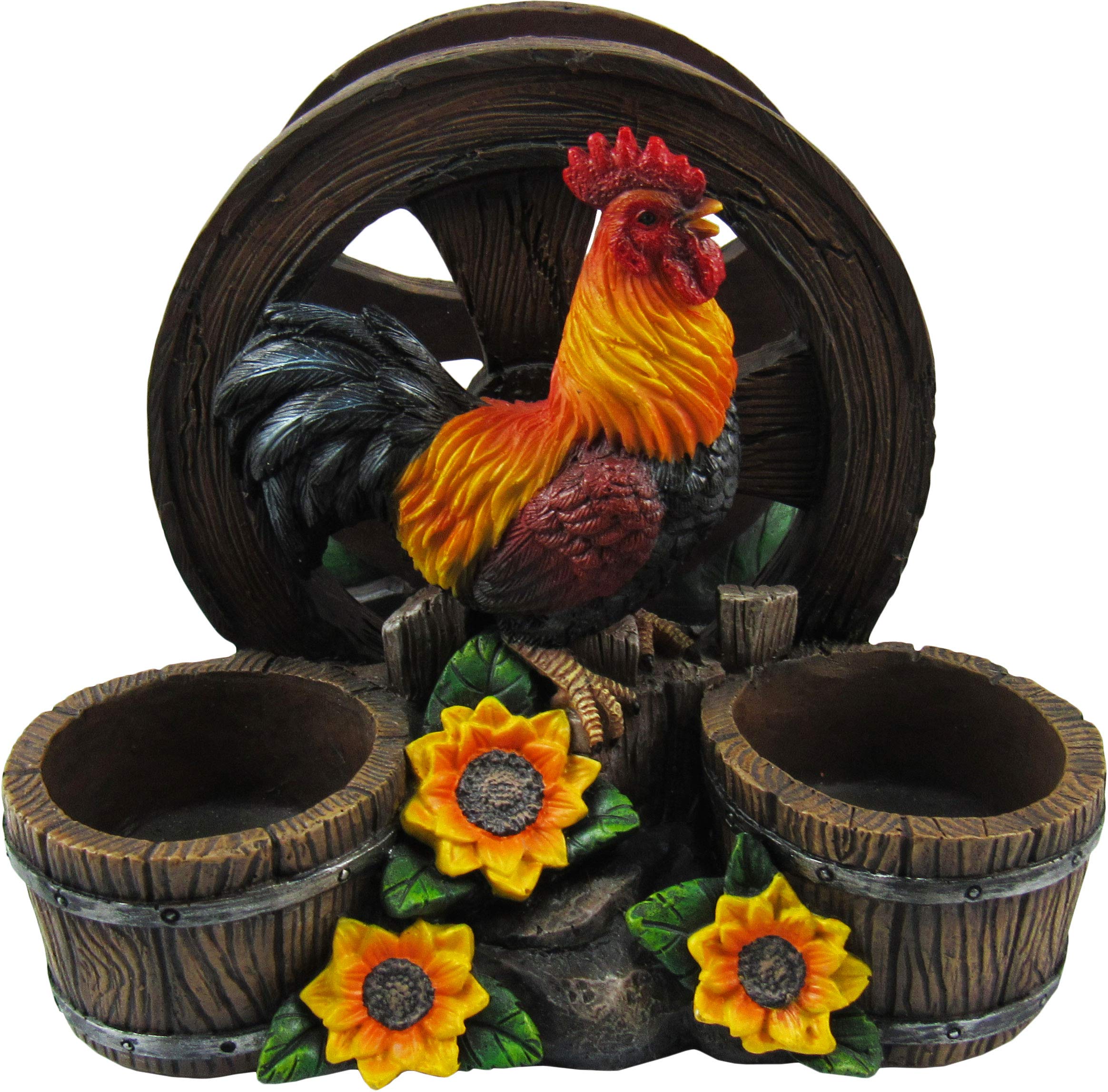 Dwk - Country Diner - Rooster With Wagon Wheel Farm Barrel And Sunflowers Napkin Salt & Pepper Shaker Holder Home D  Cor Kitchen