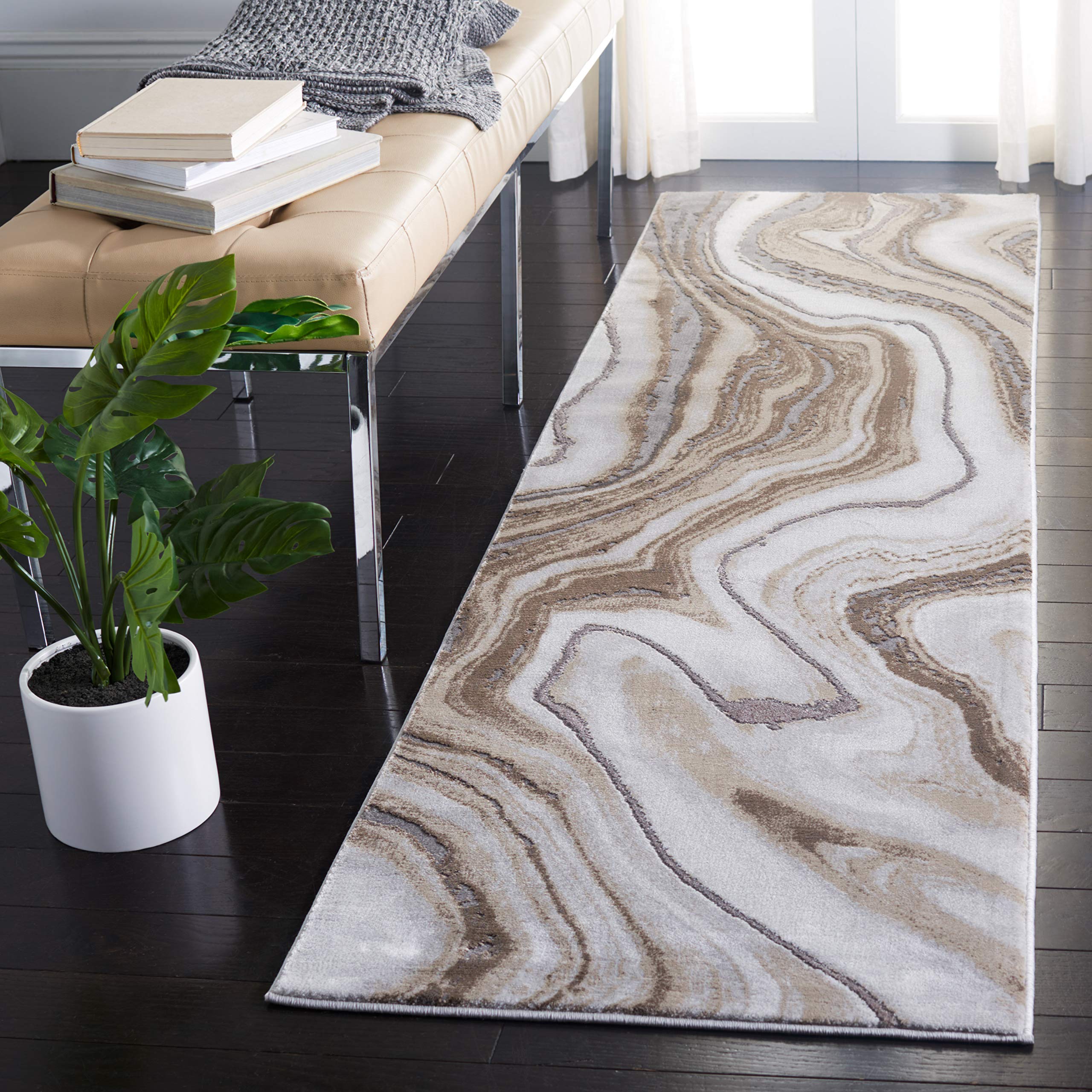 SAFAVIEH Craft Collection Runner Rug - 23 x 14, Gold & Grey, Modern Abstract Design, Non-Shedding & Easy Care, Ideal for High 