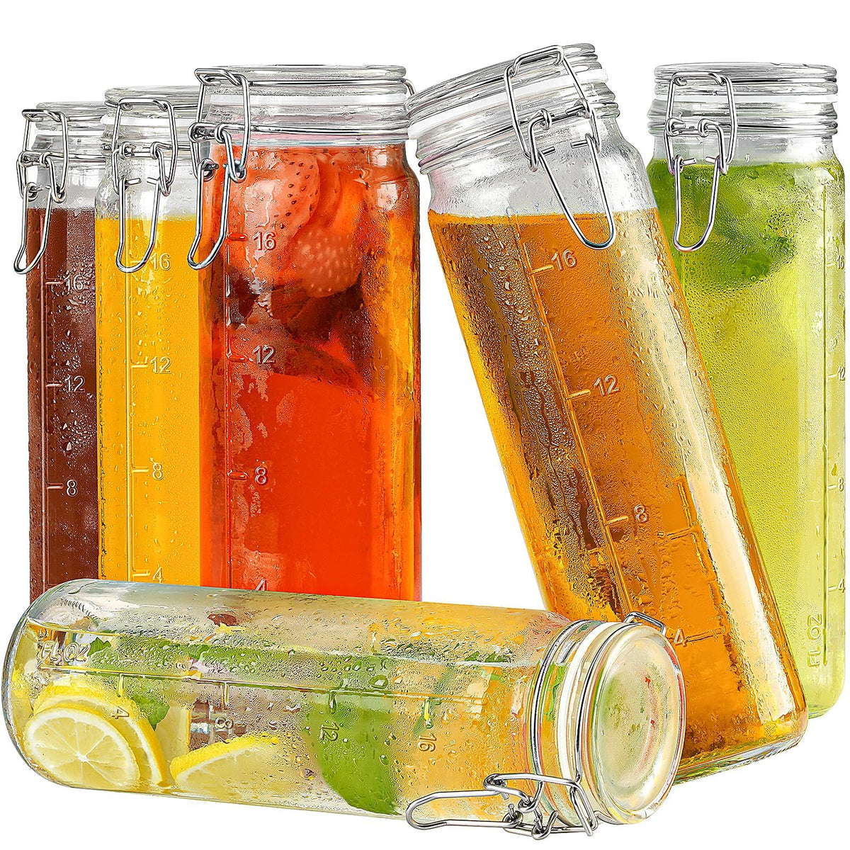 Folinstall 6 Pack 20 Oz Tall Glass Jars With Airtight Lids For Vanilla Extract, Leak Proof Glass Drinking Bottles(600Ml) With Si