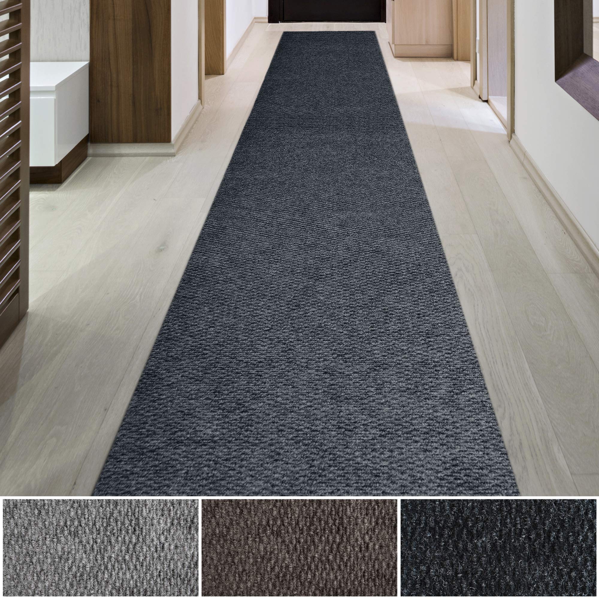 iCustomRug Spartan Weather Warrior Heavy Duty Indoor/Outdoor Utility Textured Runner, Non-Slip Rubber Backing 4 x 74 Charcoal