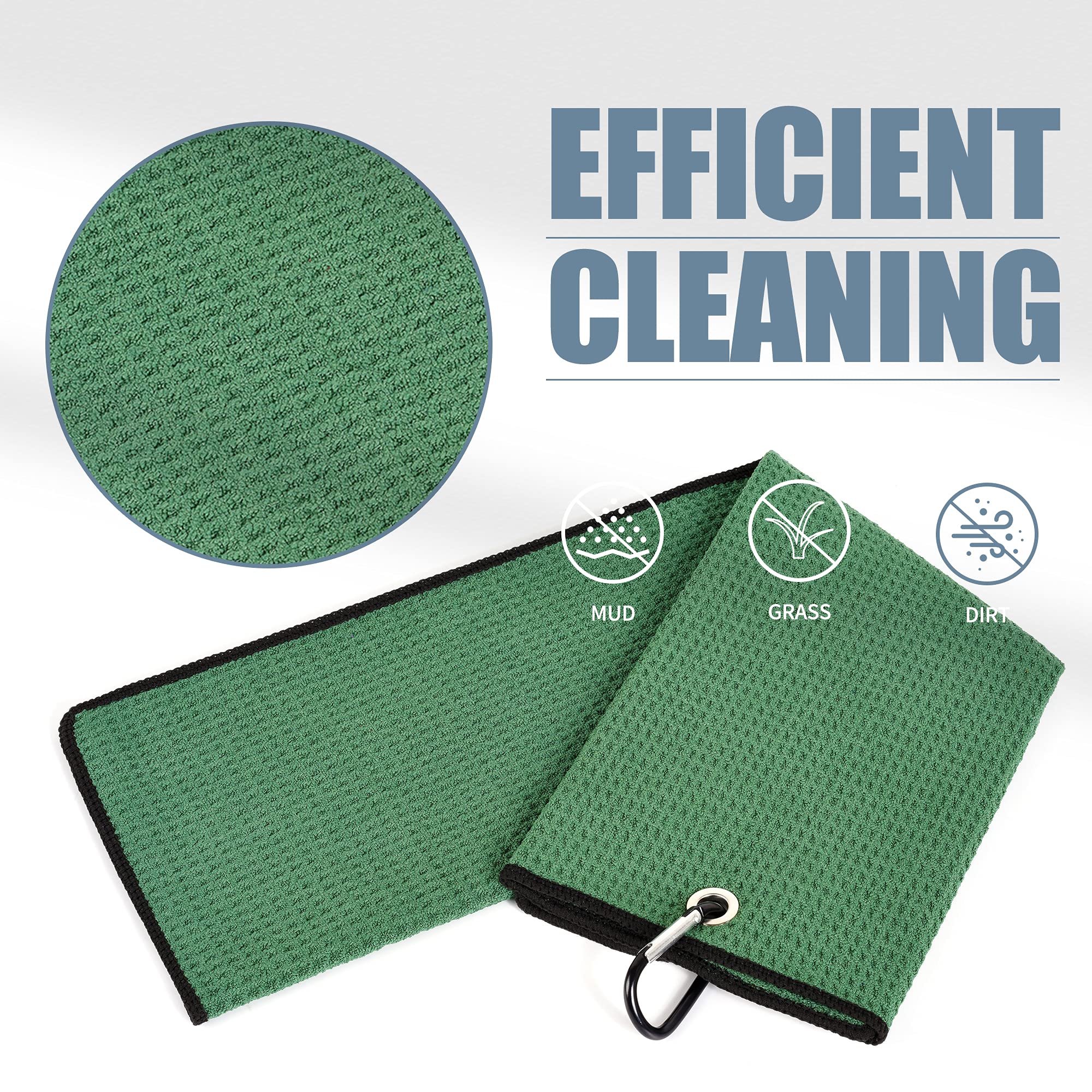 Mile High Life Tri-fold Golf Towel  Premium Microfiber Fabric  Waffle Pattern  with Heavy Duty Carabiner Clip  Green Golf Towel for Men and Women  16x21 (Green)
