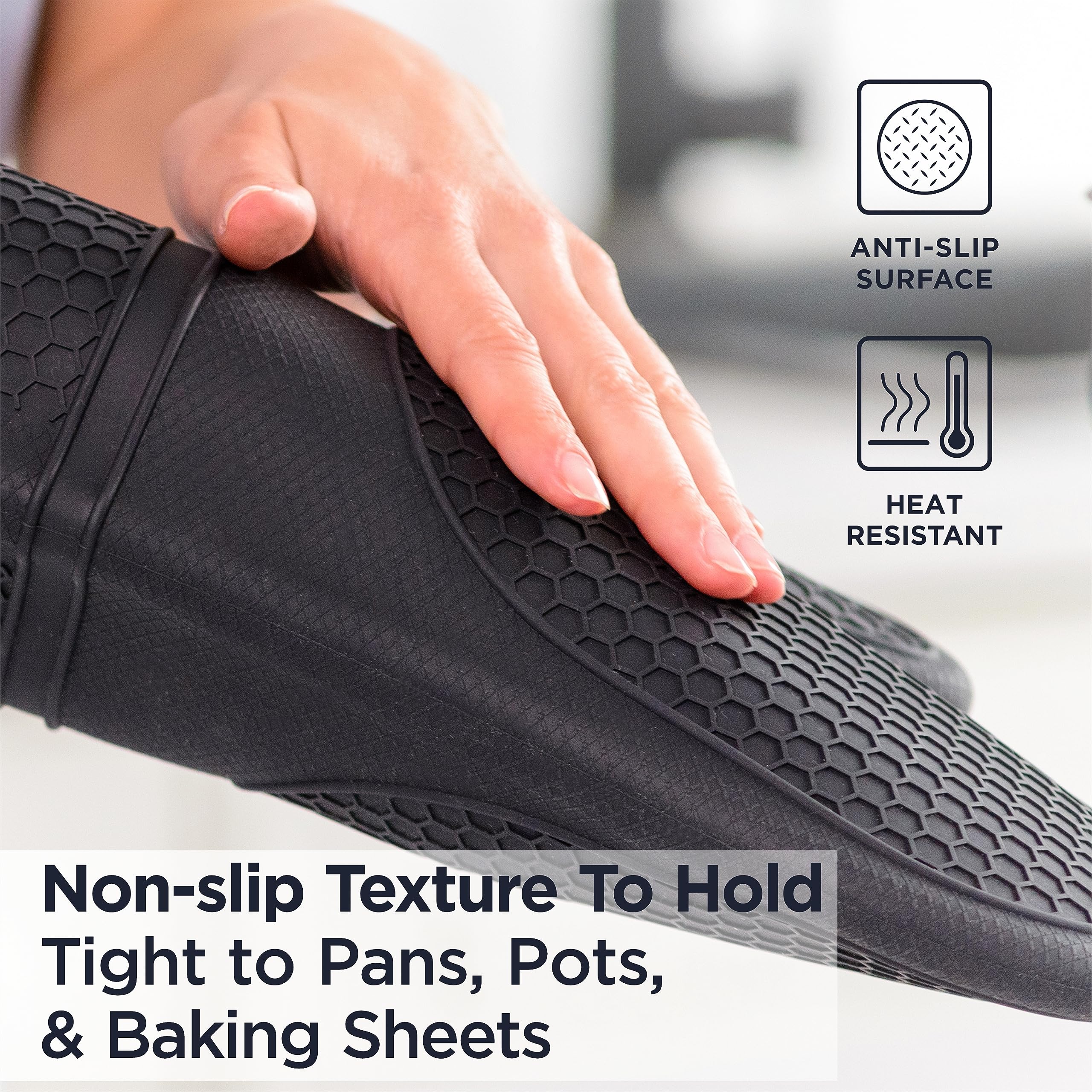 Deiss Pro Heat And Stain Resistant Silicone Oven Mitts Set, Soft Cotton Lining Bbq Gloves, Waterproof, Extra Long Flexible Thick