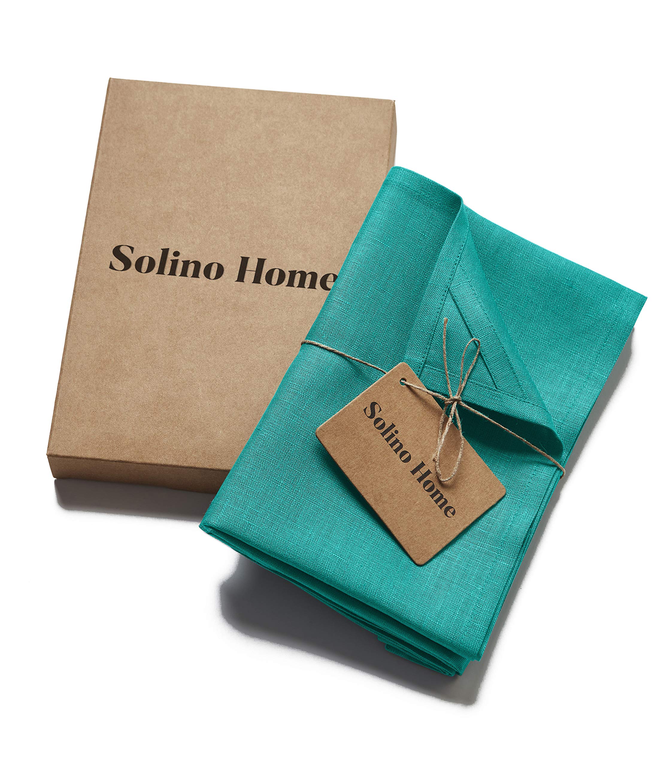 Solino Home Linen Kitchen Towels Set Of 2 - Teal 17 X 26 Inch - 100% Pure Linen Kitchen/Tea Towels - Machine Washable And Handcr
