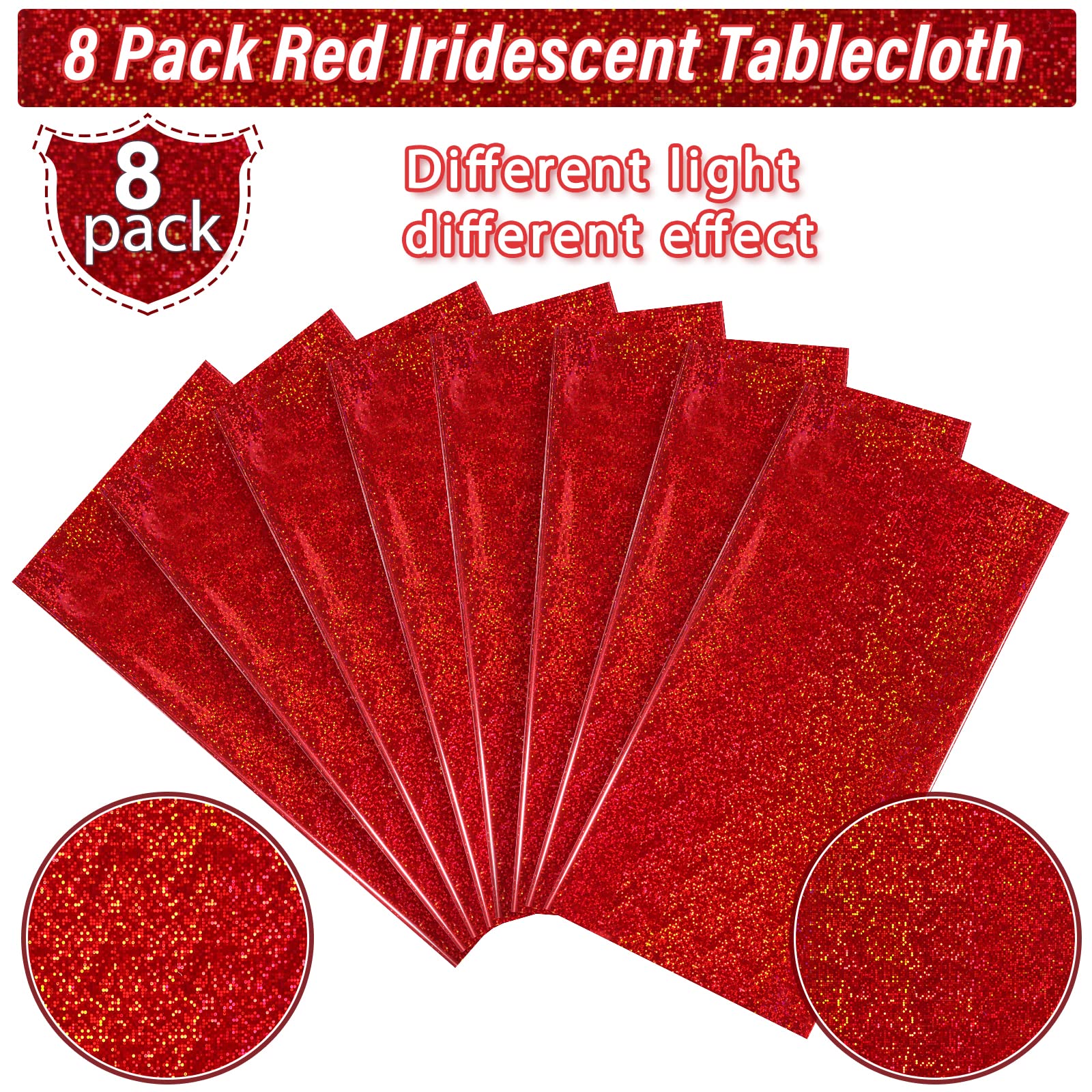8 Pack Iridescence Red Plastic Tablecloths Shiny Disposable Laser Rectangle Table Covers Holographic Foil Tablecloth Iridescent