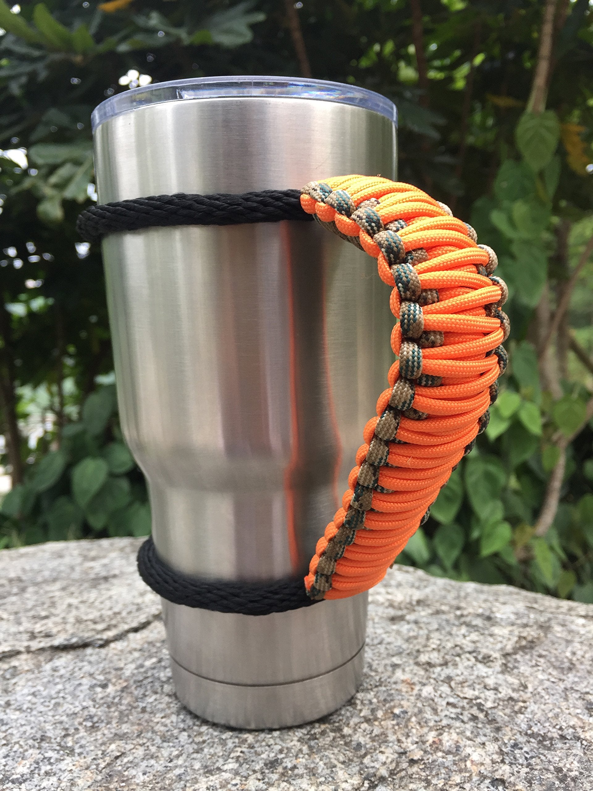 Moce Handmade Paracord Handle For Yeti/Rtic/Ozark Trail Rambler 30 Oz Tumbler. Orange/Forest Green