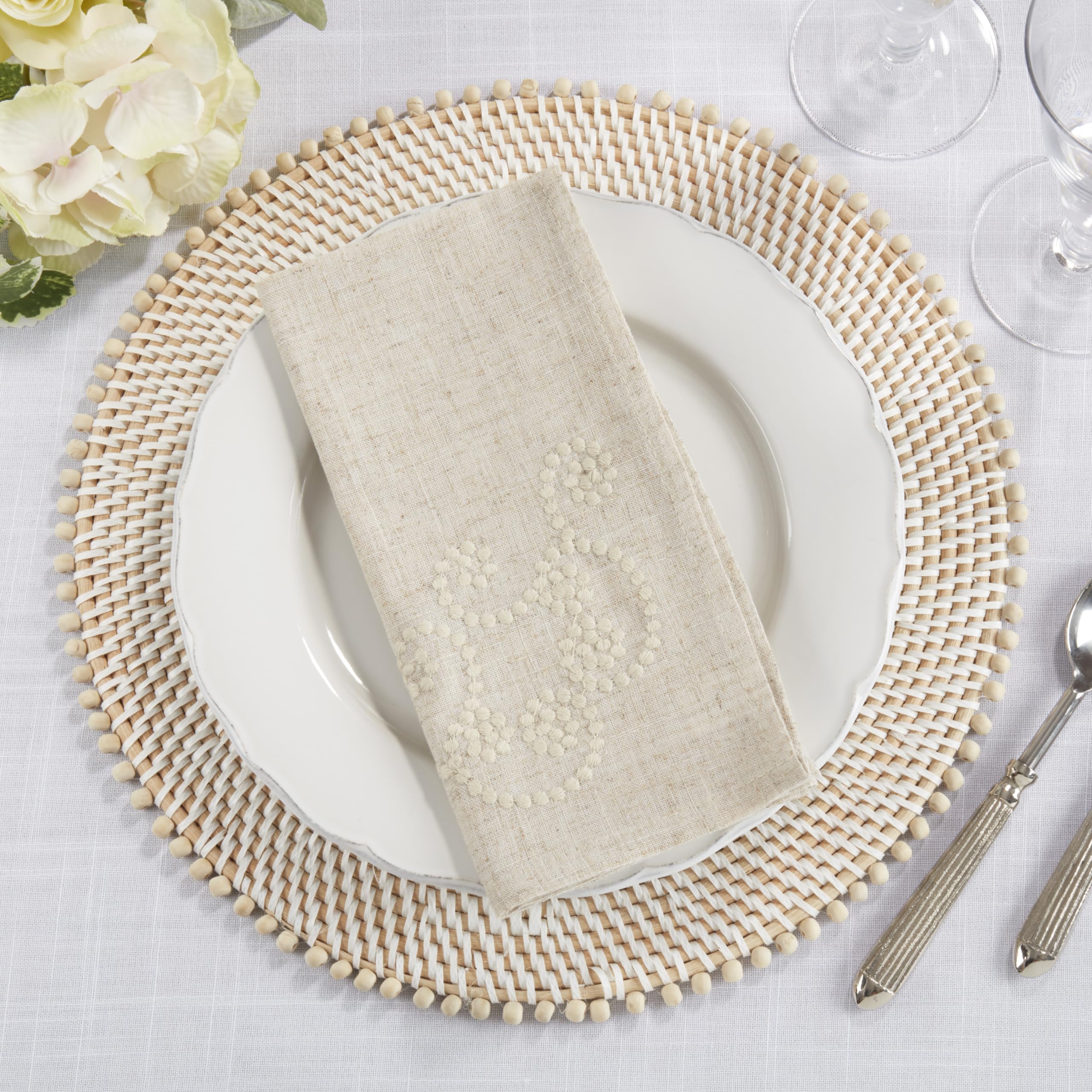 Saro Lifestyle Embroidered Swirl Design Linen Blend Napkin - Set Of 4/001.N20S, 20'', Natural