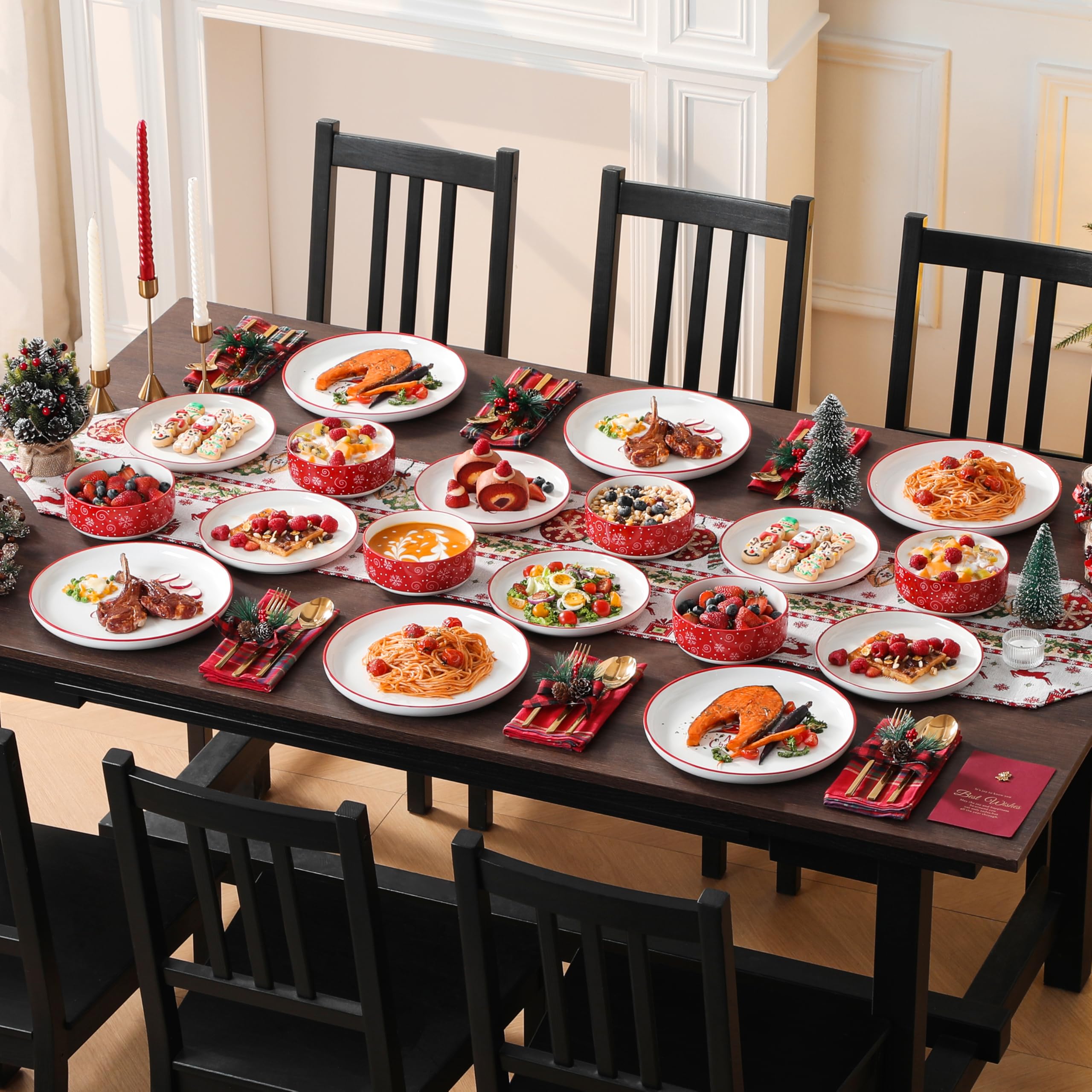 MALACASA Plates and Bowls Sets, 18 Pieces Christmas Porcelain Dinnerware Set for 6, Ceramic Dishware Dishes Kitchen Dining Ware