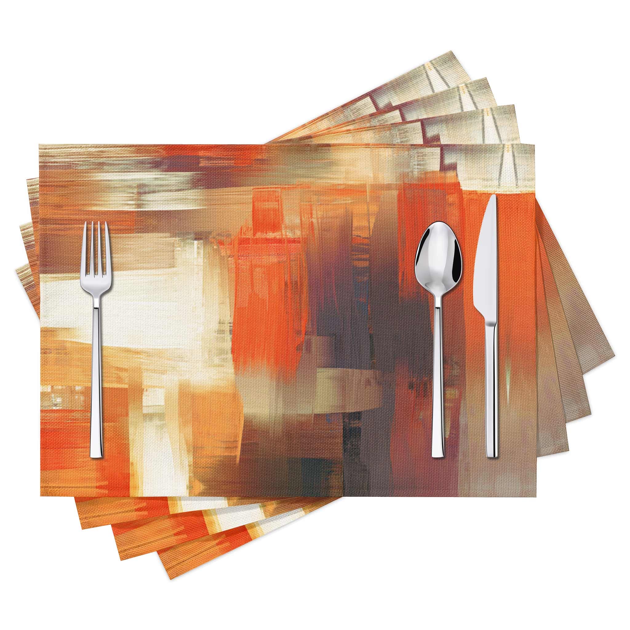 Modern Art Placemats Set Of 4 Orange Abstract Painting Place Mats Washable Linen Placemat For Kitchen Dining Table Home Party De