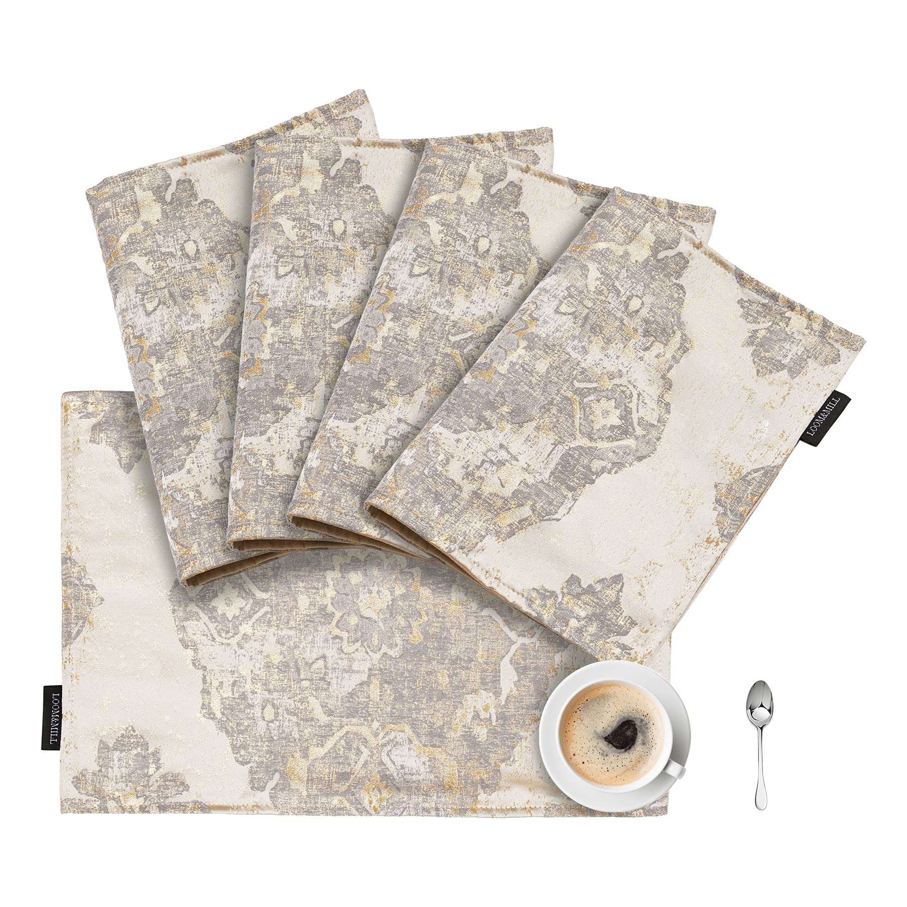Loom And Mill Luxury Placemats, Set Of 4 Classic Damask Jacquard Table Place Mats For Dining Table Kitchen Room Holiday Banquet