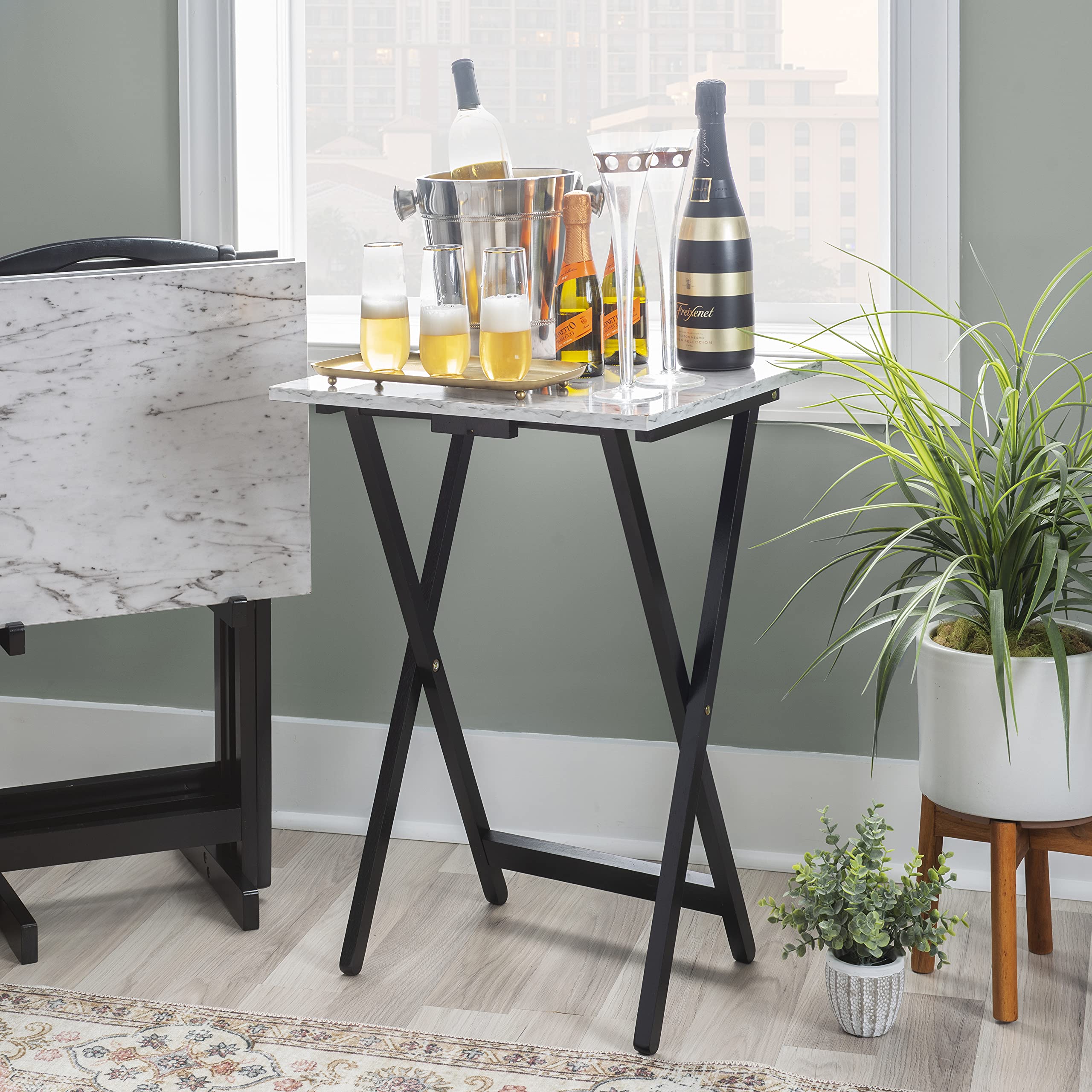 Linon Tray Table Set, 15.75''D X 18.9''W X 26.38''H, White