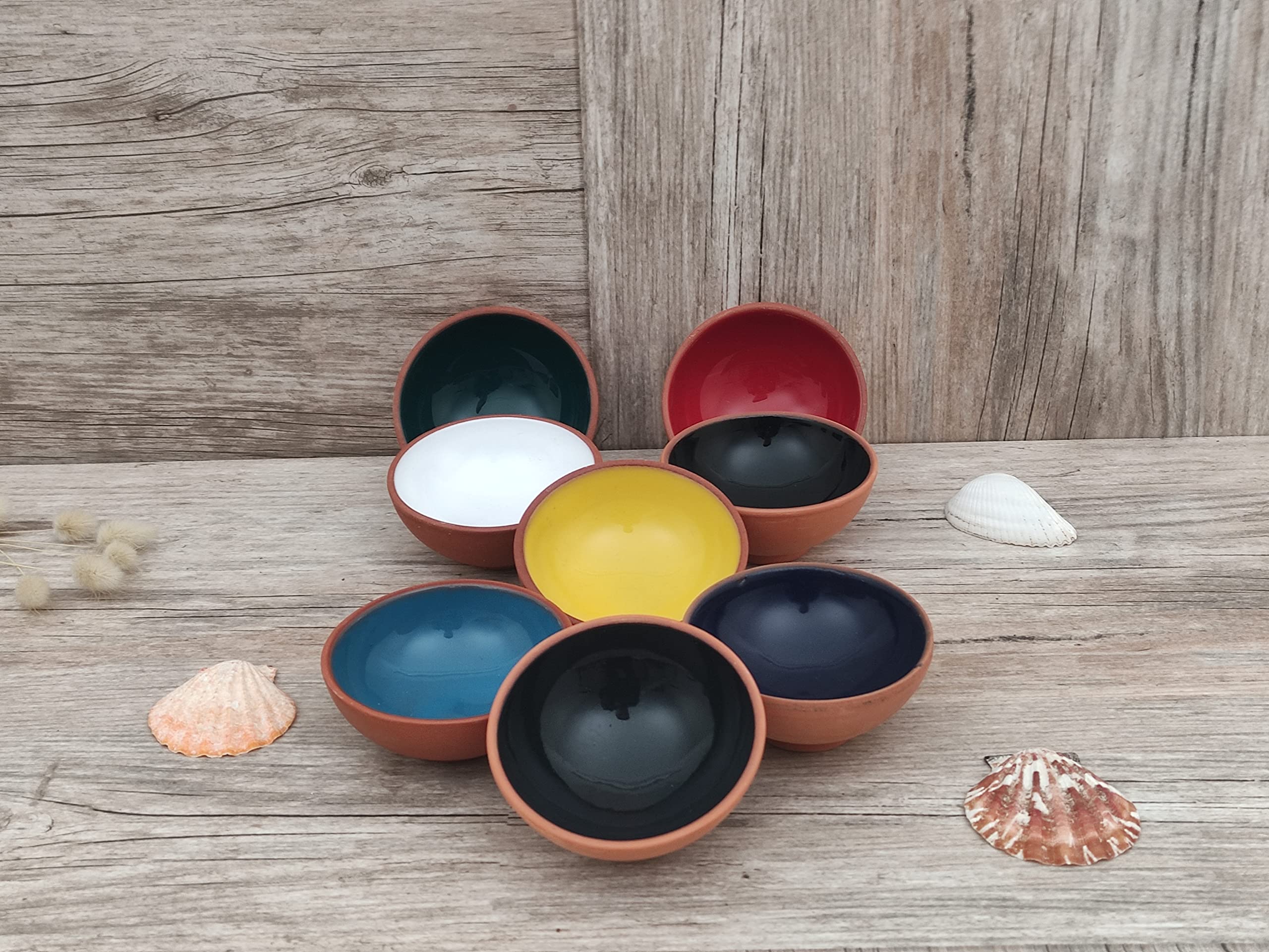 Ayennur Turkish Terracotta Pinch Charcuterie Ceramic Bowls Set Of 8-3.15 Inch(8Cm)-3.5 (Oz),Dipping Sauce Dish Prep Condiments S