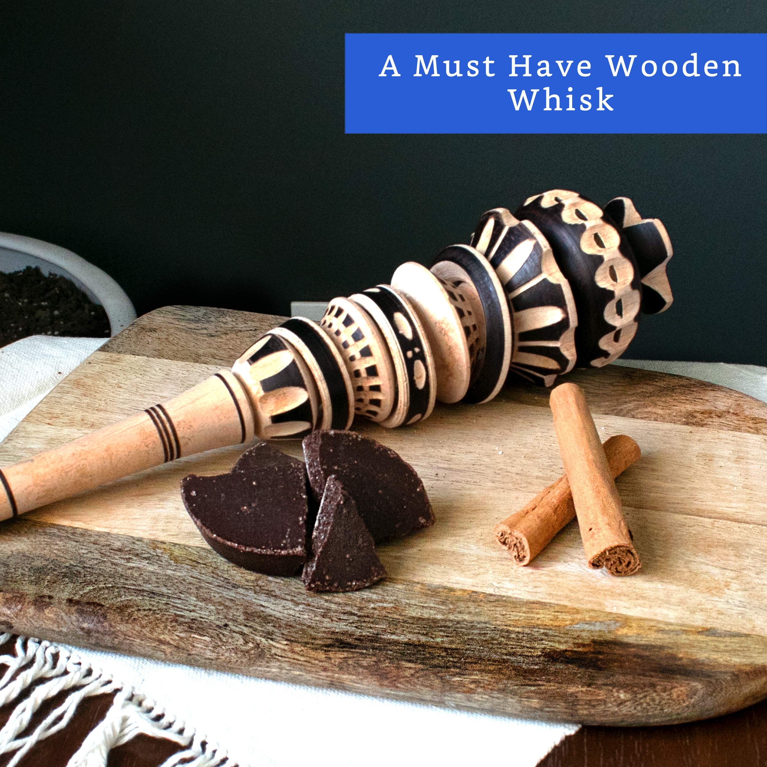 Authentic Artisanal Mexican Molinillo Hot Chocolate Frother (Large) - Handmade Premium Mexican Hot Chocolate Wooden Whisk - Trad