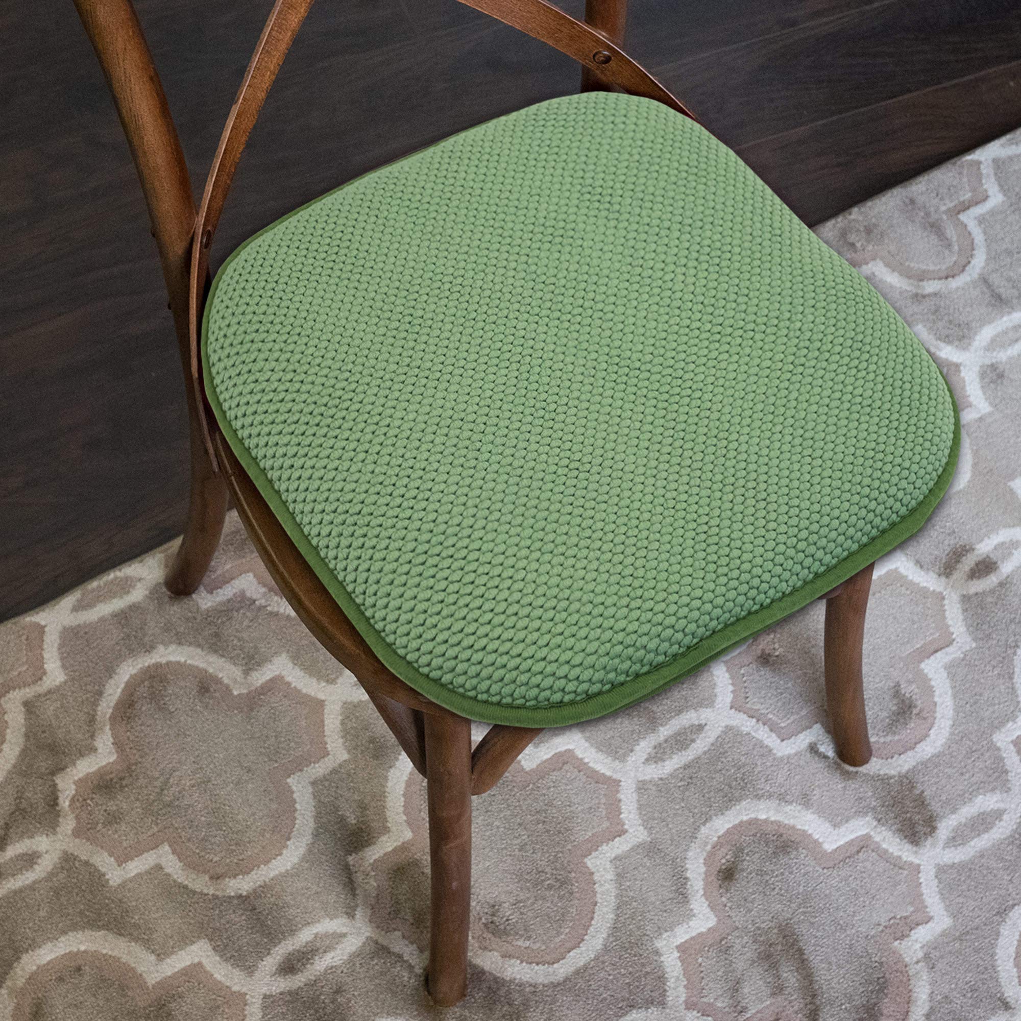 Sweet Home Collection 4 Pack Memory Foam Honeycomb Nonslip Back 16'' X16'' Chair/Seat Cushion Pad, Green