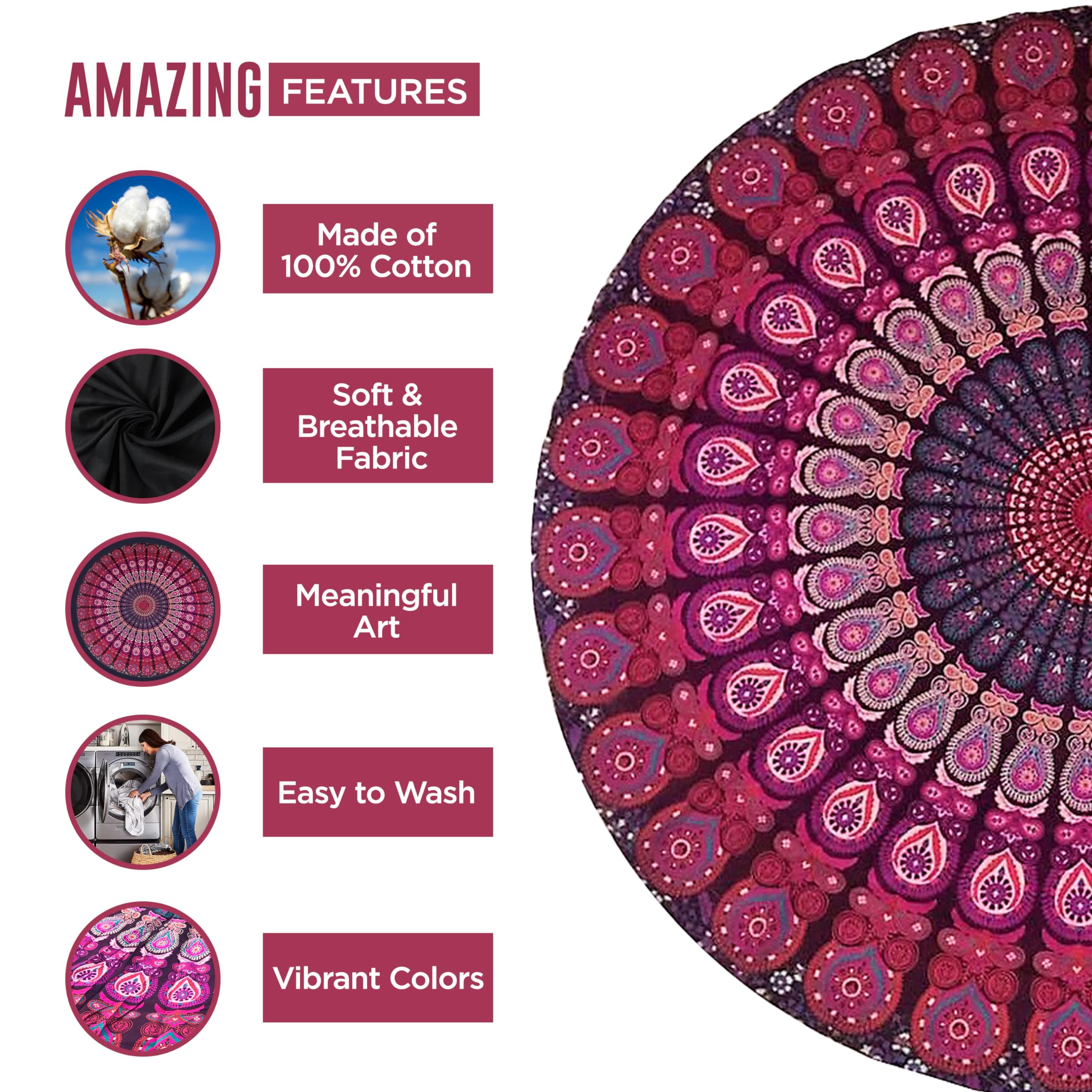 Raajsee Purple Round Beach Tapestry Hippie/Boho Beach Blanket Mandala Roundie/Indian Cotton Throw - Round Tablecloth/Home Decor/