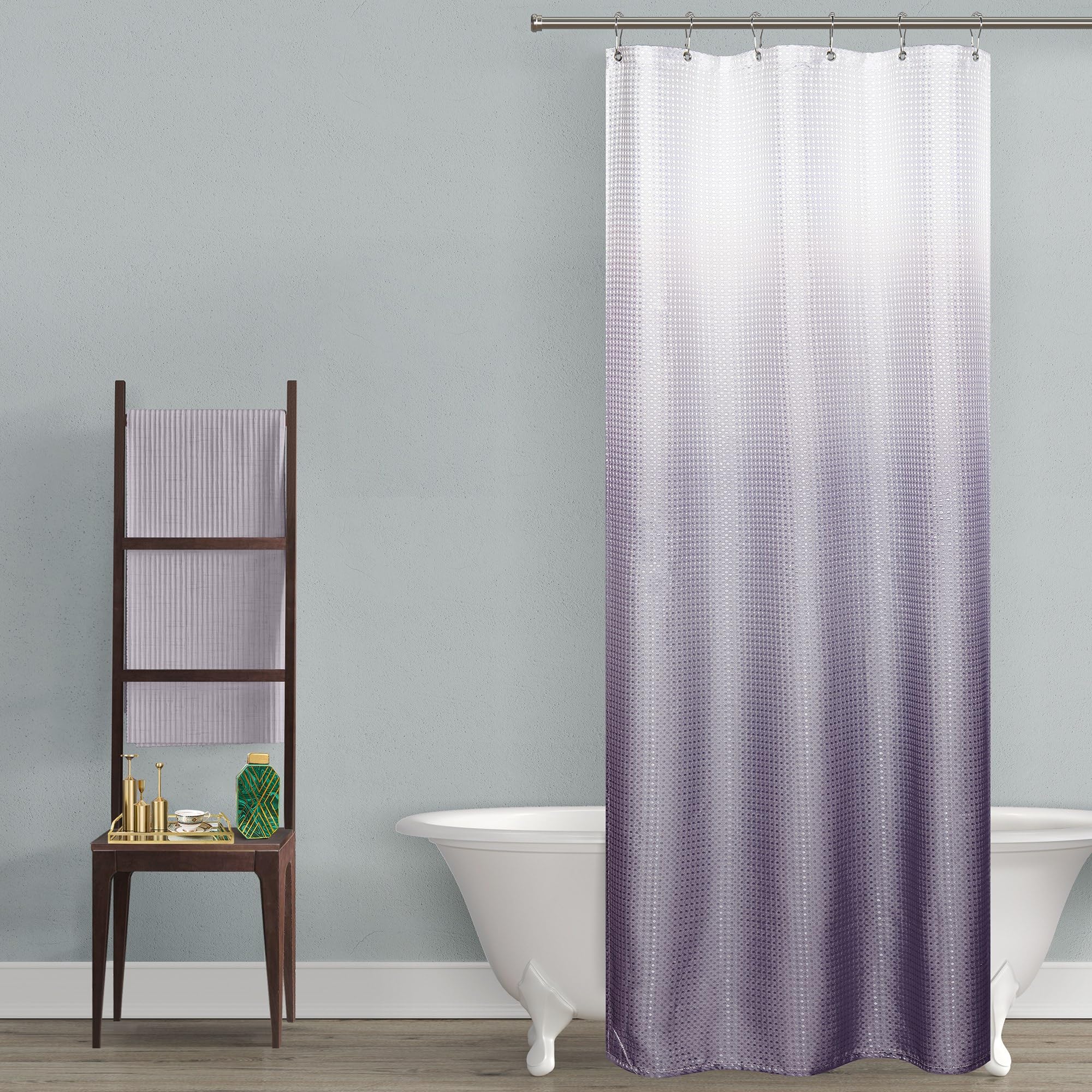 Mrs.Naturall Grey Purple Small Shower Curtain 36X72 For Bathroom Ombre White And Gray Purple Plastic Shower Curtian Liner Hooks