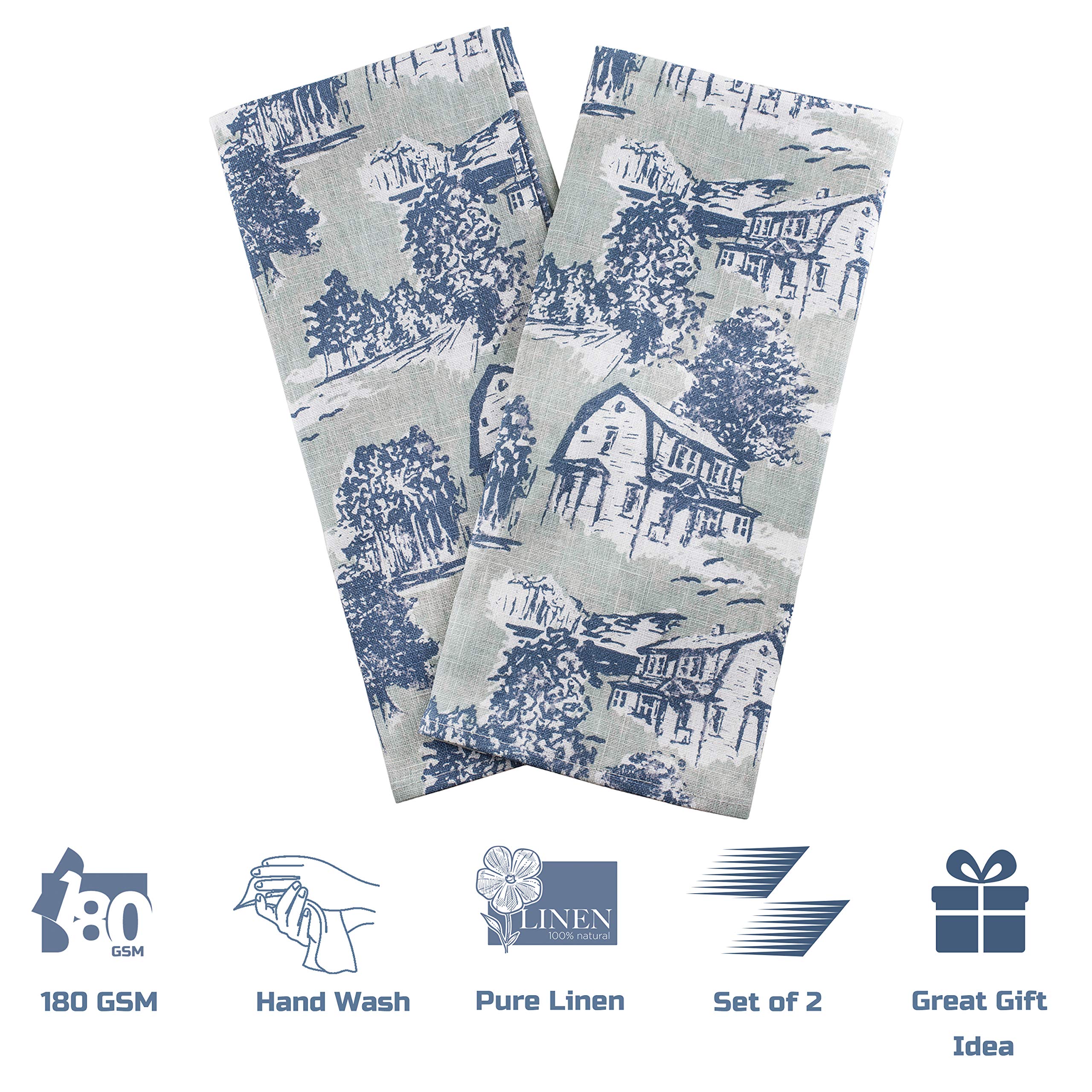 Kitchenvia Red Chicken Co. Linen Tea Towel Set - Rustic Farmhouse Pattern, Soft And Durable For Kitchen Cleaning And Dining