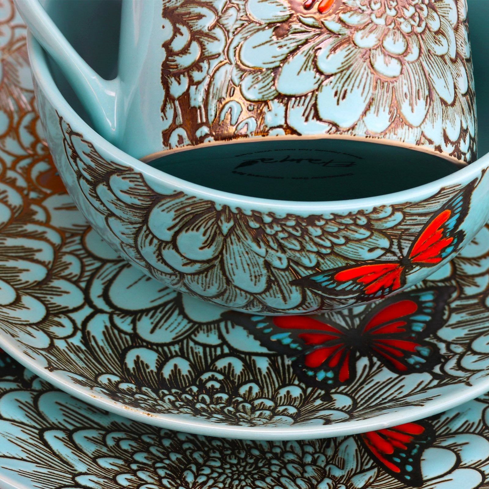 Elama ELM-Butterfly-Garden, 16pc Dinnerware, blue