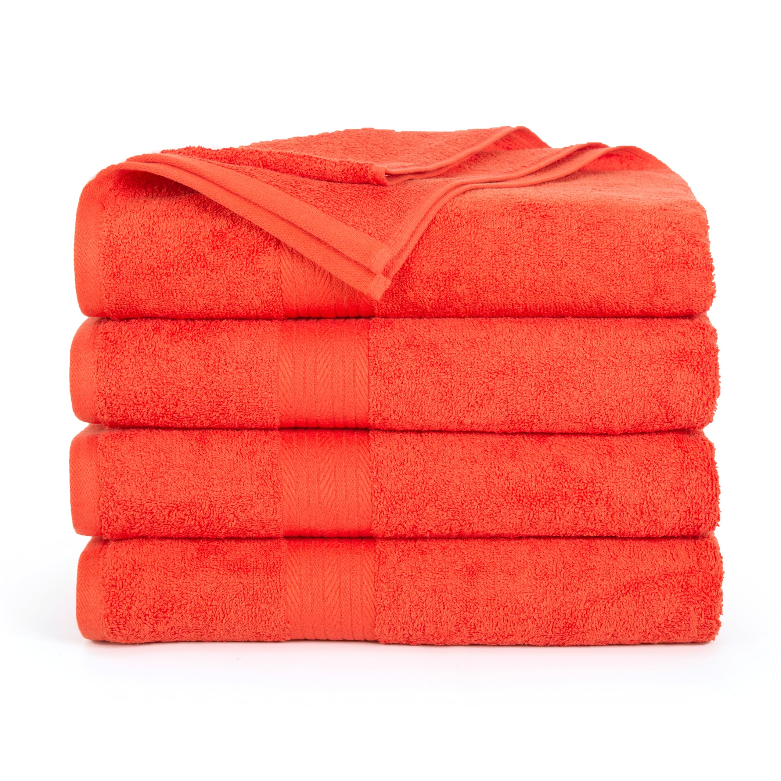 Ample Decor Bath Towels 30 X 54 Inch 600 GSM 100% Cotton Towels for The Bathroom - 4pcs Orange