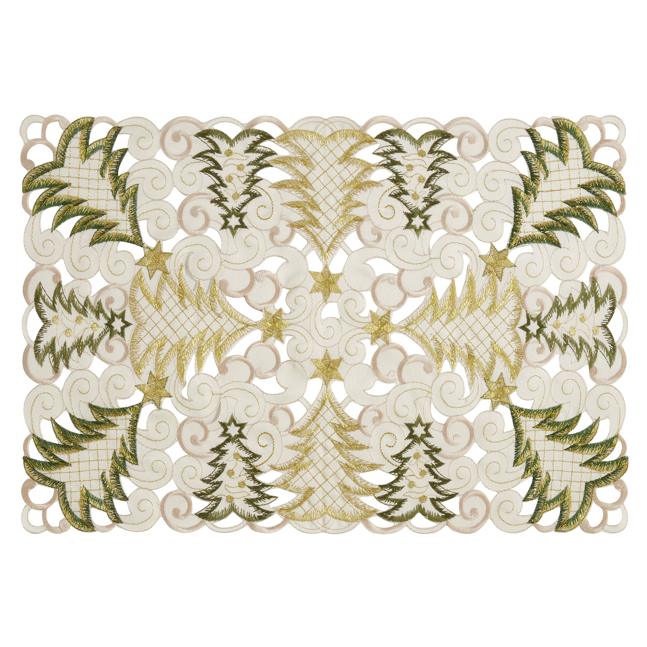 Saro Lifestyle Qx296.W1420B Panettone Collection Christmas Tree Cutwork Placemat (Set Of 4), 14'' X 20'', White