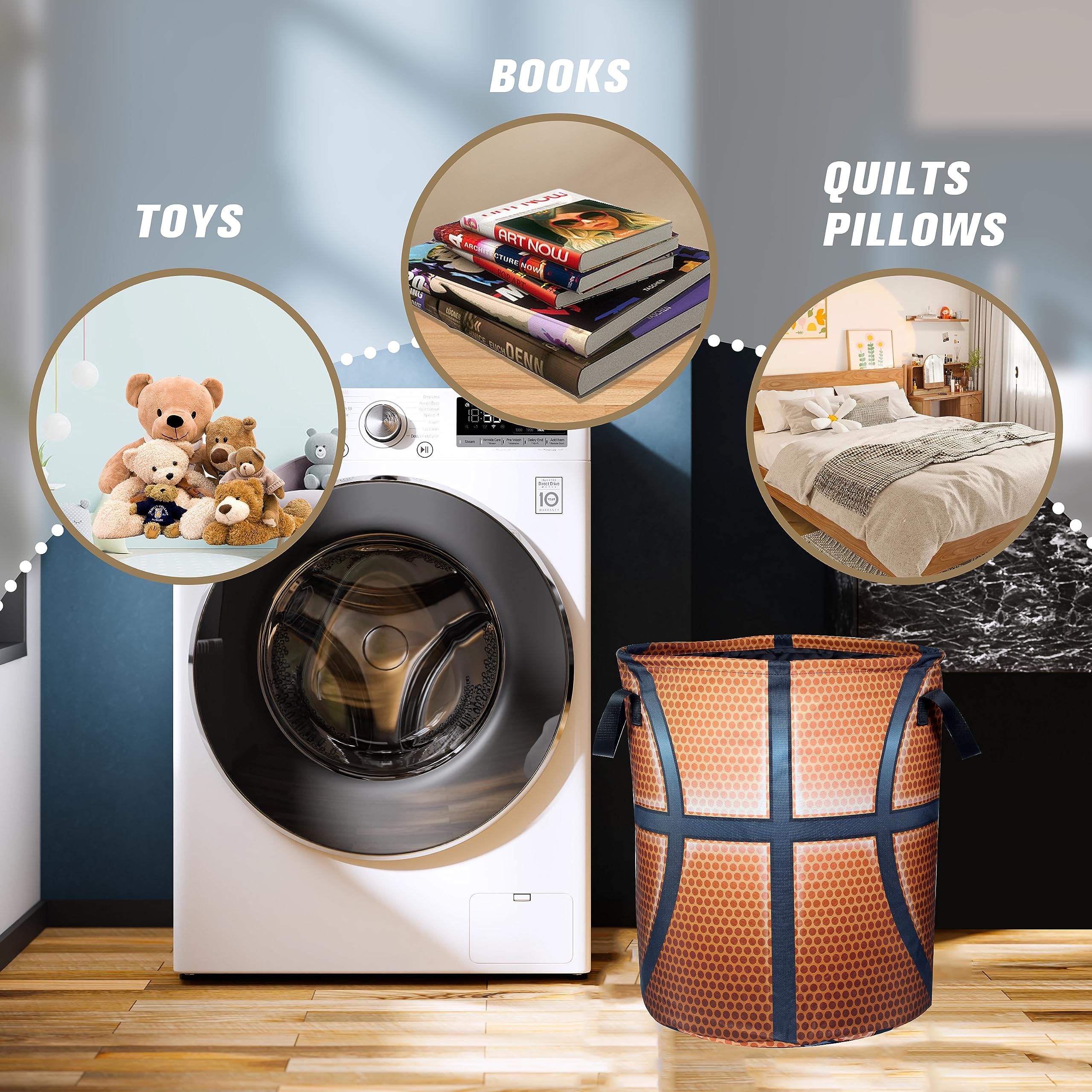 Basketball Texture Laundry Basket Funny Ball Foldable Oxford Cloth Funny Tote Bag Laundry Hamper Clothes Storage Bucket Organize