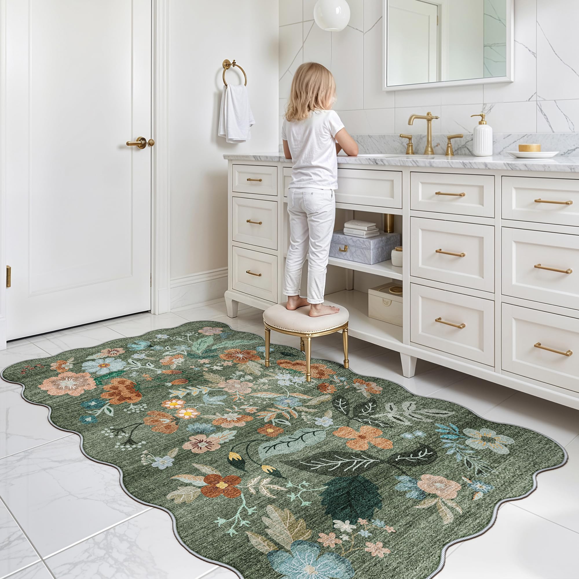 Washable 3x5 Entryway Area Rugs: Ultra Soft Low Pile Carpet for Kitchen Nursery Indoor Light-Weight Doormat Rug with Non-Slip Ba