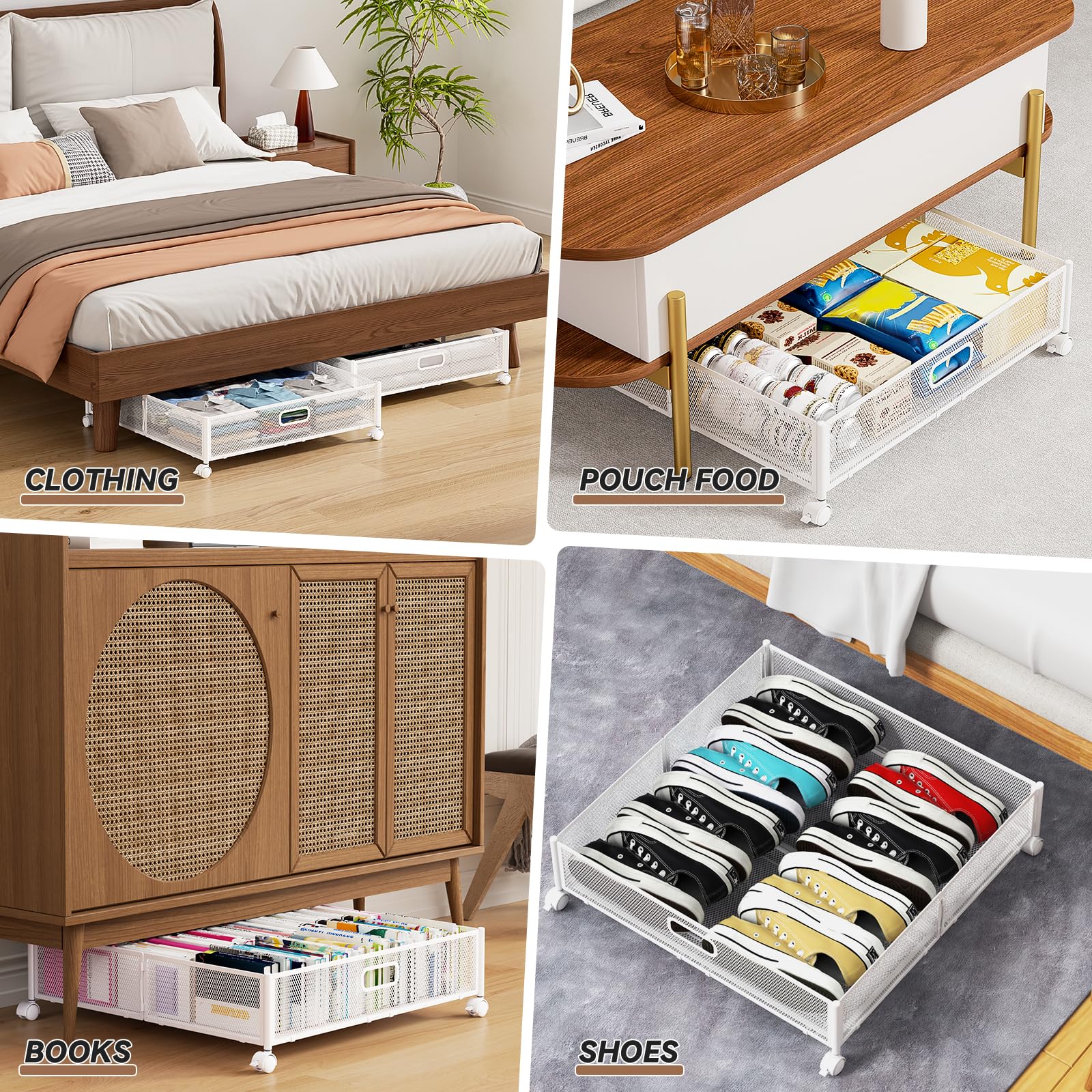 Under Bed Storage, Under the Bed Storage Containers with Wheels, Under Bed Shoe Storage Organizer Drawer, Tool-free Assembly Met