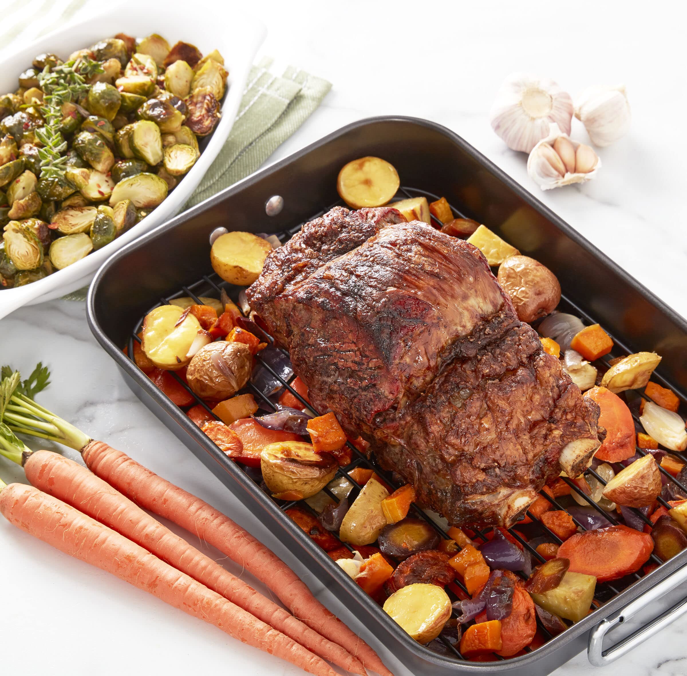 Allrecipes Nonstick Roaster With Flat Rack, 10X15-Inch, Black