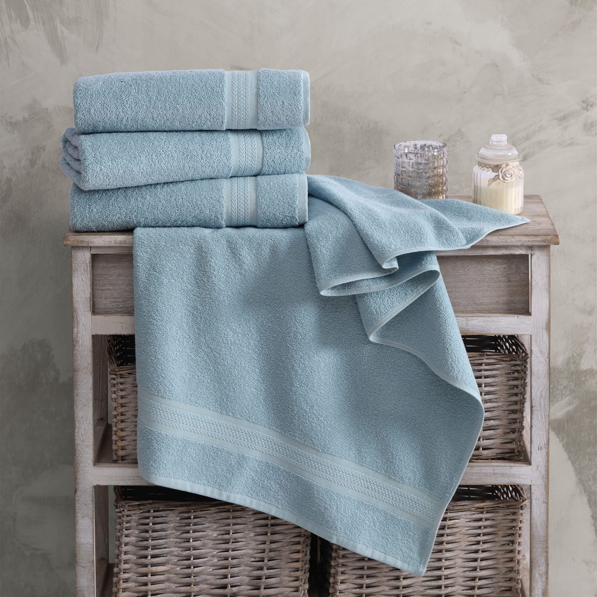 REGAL RUBY 4 Pack Blue Bath Towels Quick-Dry High Absorbent 100% Turkish Cotton Towel for Bathroom  Guests  Pool  Gym  Camp  Travel  College Dorm  Shower