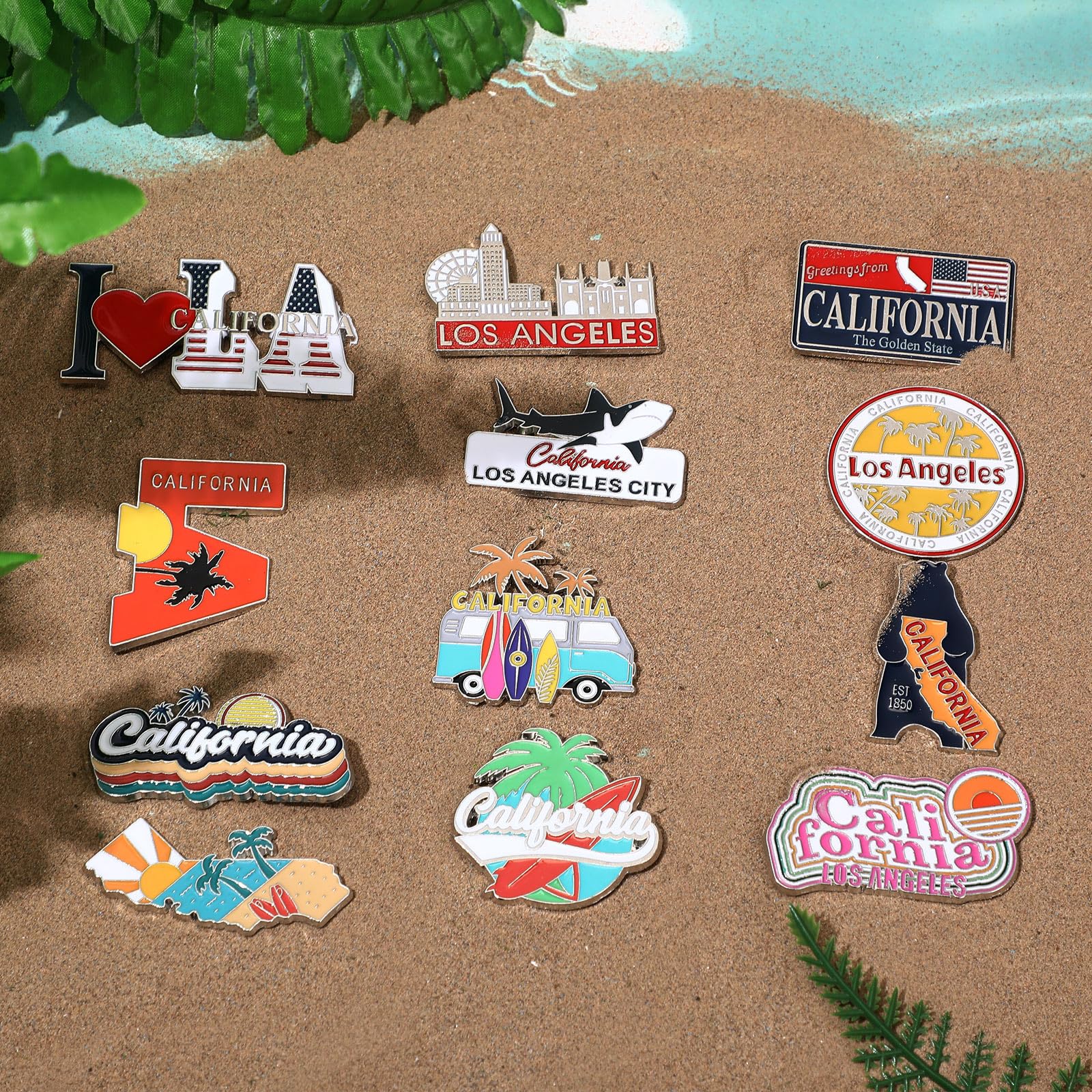 Konohan 12 Pcs California Magnets for Refrigerator Metal Fridge Magnet Magnetic California Souvenirs Gifts USA State Magnetic Lo