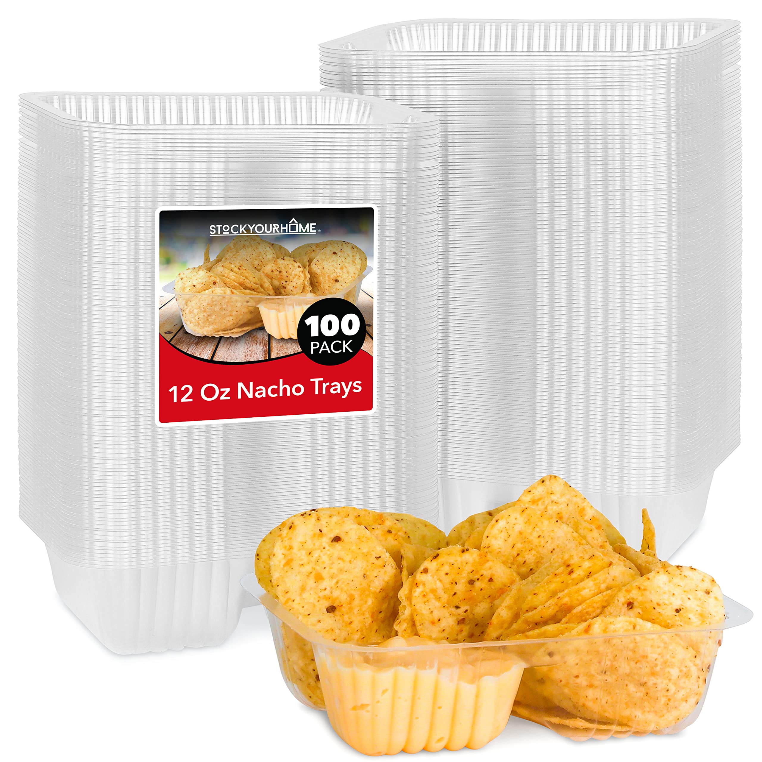 12Oz Plastic Nacho Trays (100 Pack) Small Disposable Tray For Nachos & Cheese Dip, Concession Stand Supplies, Movie Night Snacks