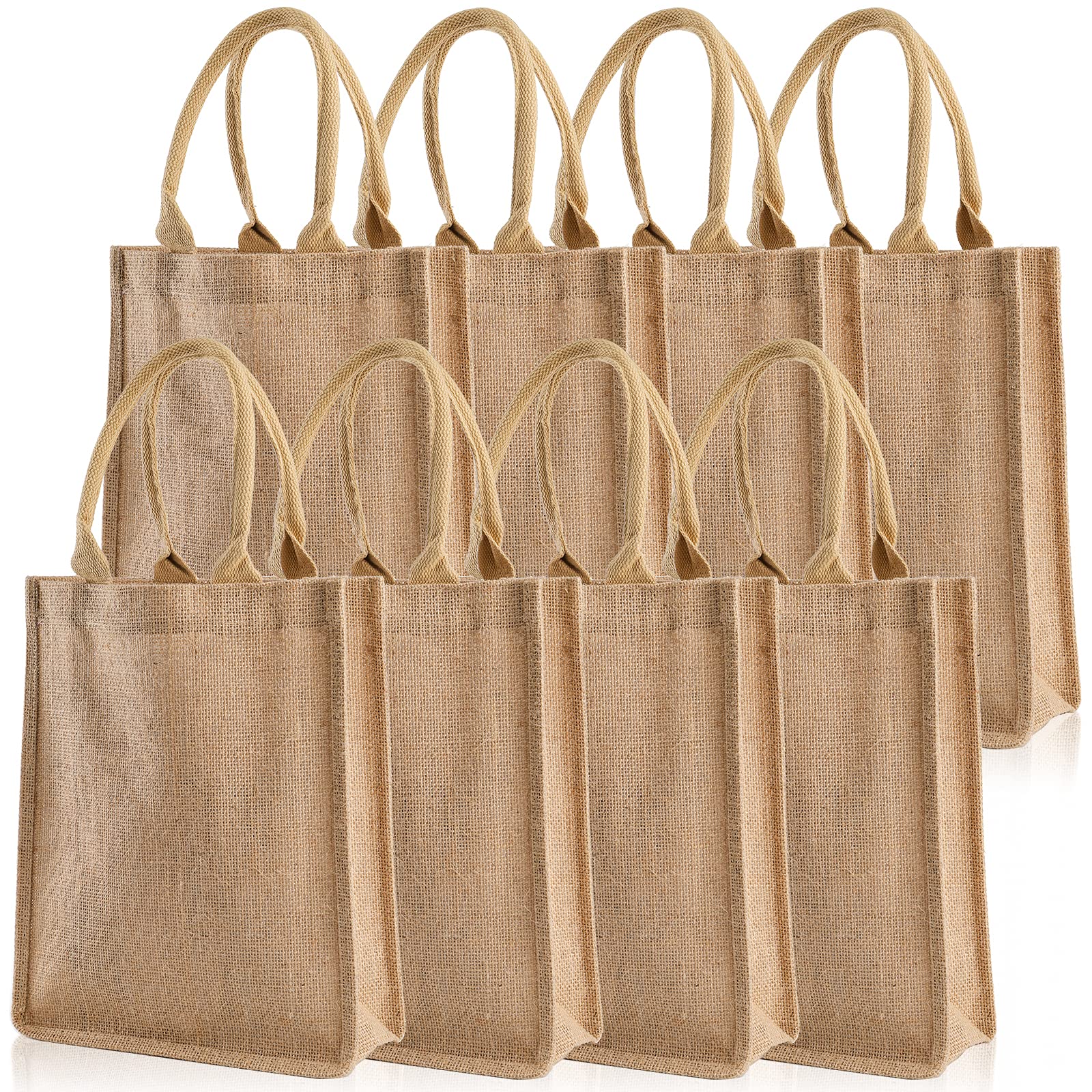 Deayou 8 Pack Jute Tote Bags With Handles, Jute Grocery Totes For Bridesmaid, Diy, Shopping, Pool, Wedding, 9.8''X11.8''X3.9''