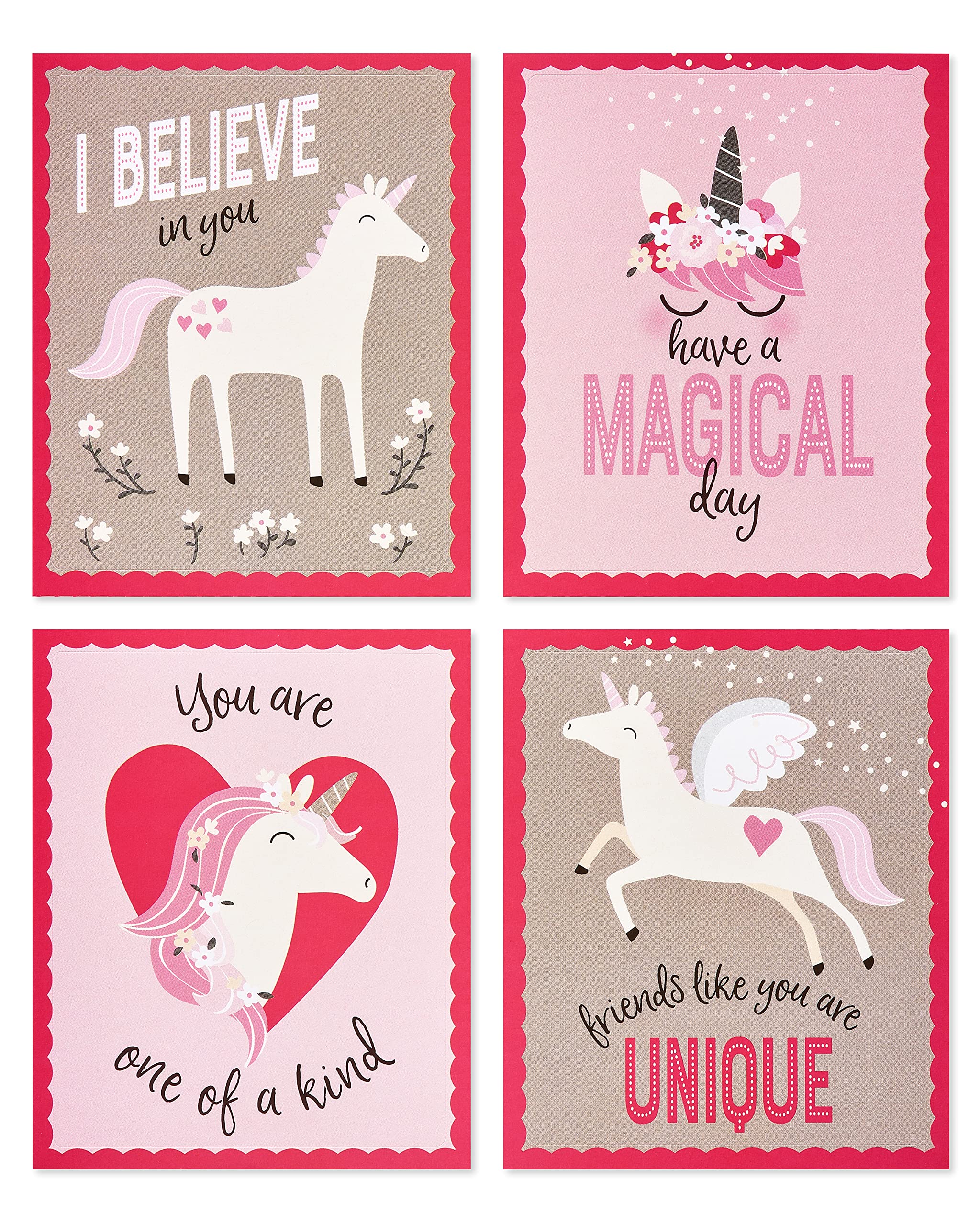 American Greetings Valentines Day Cards For Kids Classroom With Stickers, Unicorn (40-Count)